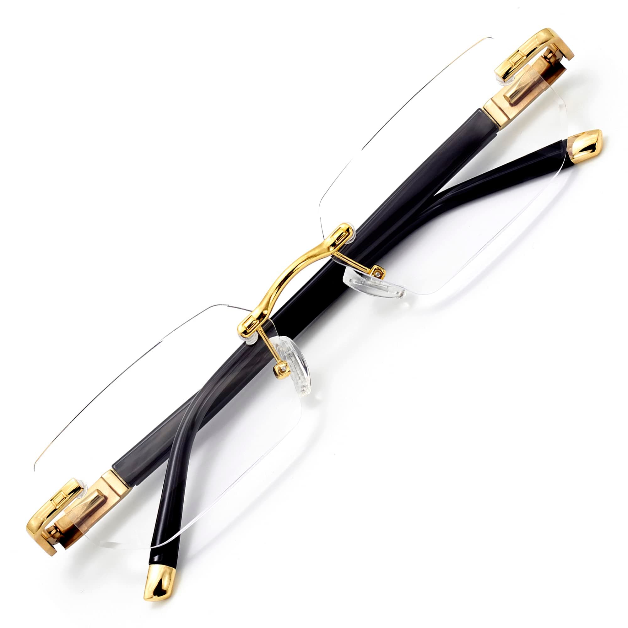 HIGHLIKE Rimless Reading Glasses, Spring Hinge Readers, Diamond Cut Edge Design Blue Light Glasses