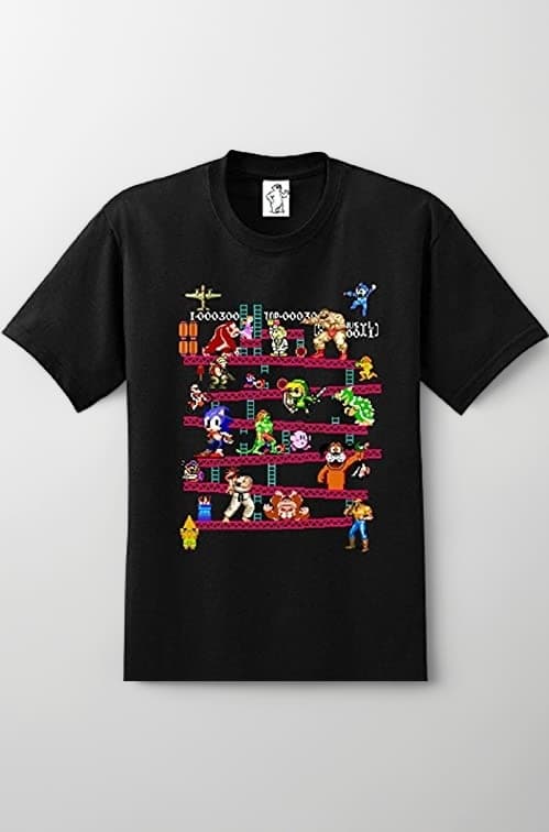Unisex Regular Fit Arcade Game Donkey Kong Collage Graphic Printed T-Shirt, FC Console Game Vintage Style T-Shirt