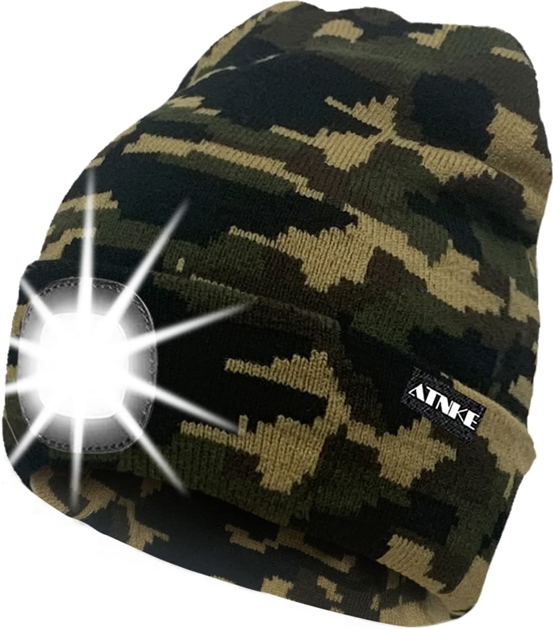 ATNKE LED Lighted Beanie Cap,USB Rechargeable Running Hat Ultra Bright 4 LED Waterproof Light Winter Warm Gifts for Men and Women