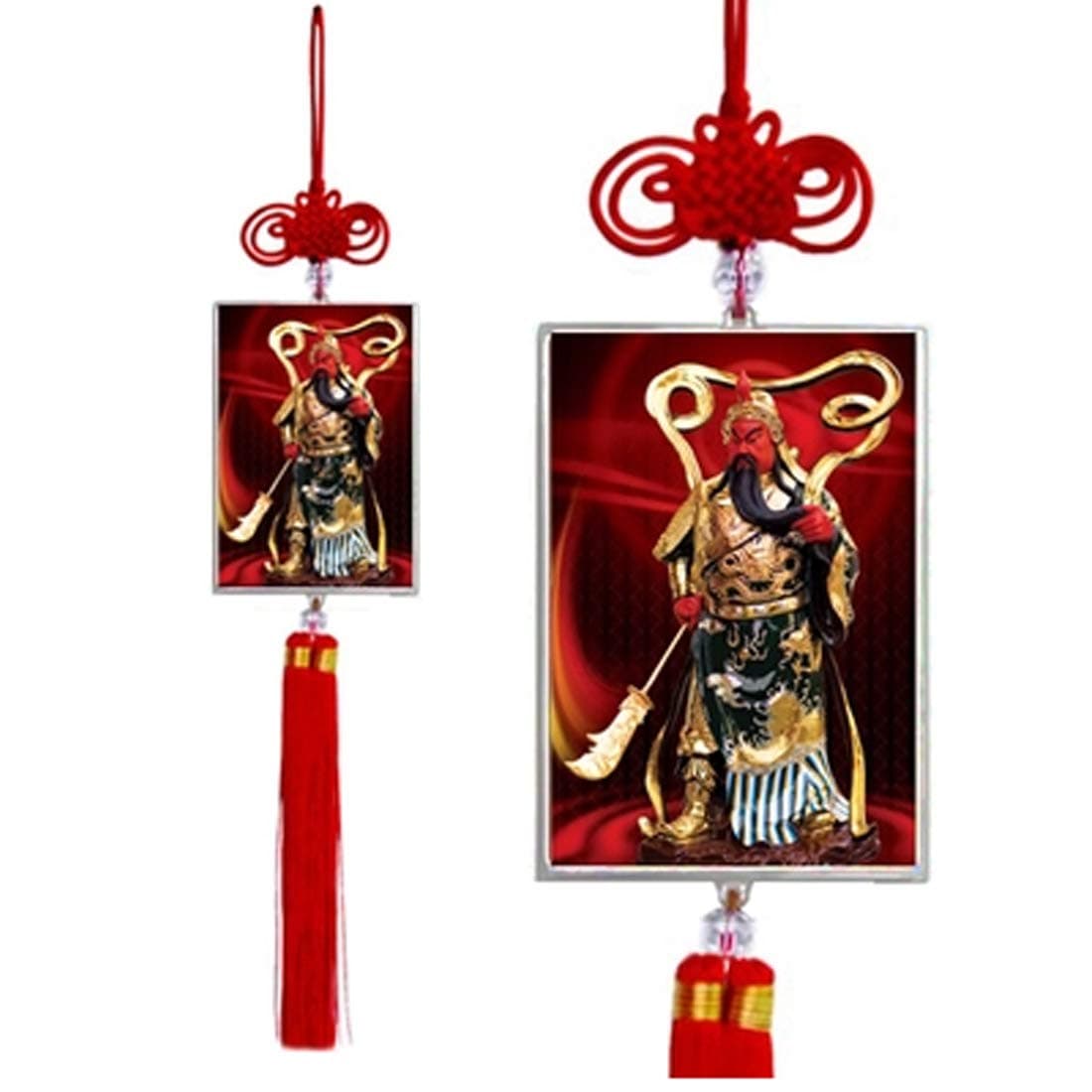 Yechen Feng Shui Guan Gong Guan Yu Car Pendants Car Hanging Accessories 3D Buddha Statue with Chinese Knot Car Hanging Decoration Protection