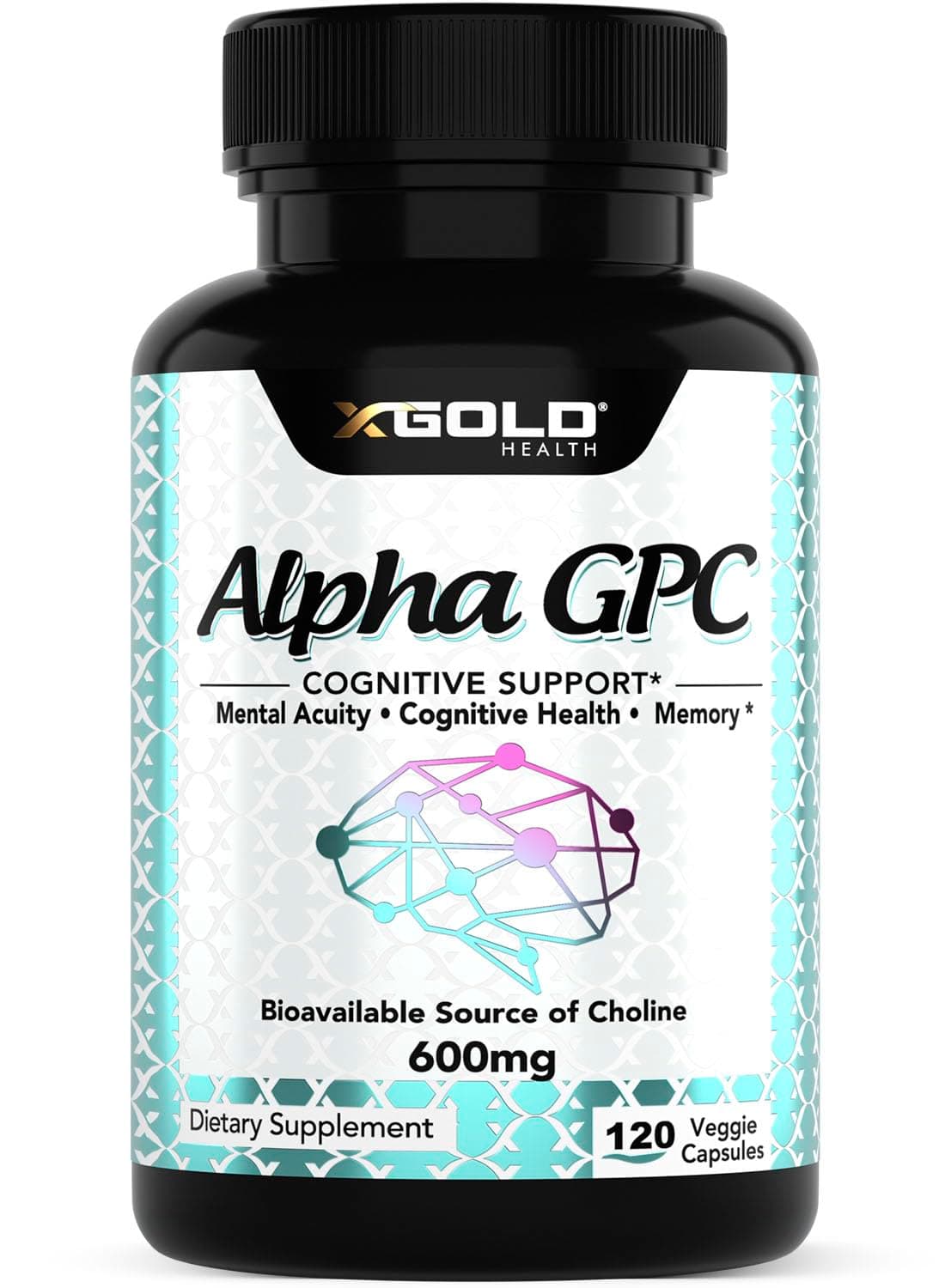Alpha GPC Choline 600mg, Pure Nootropic Supplement, 120 Veggie Capsules, Cognitive Enhancer for Memory, Brain Health & Focus