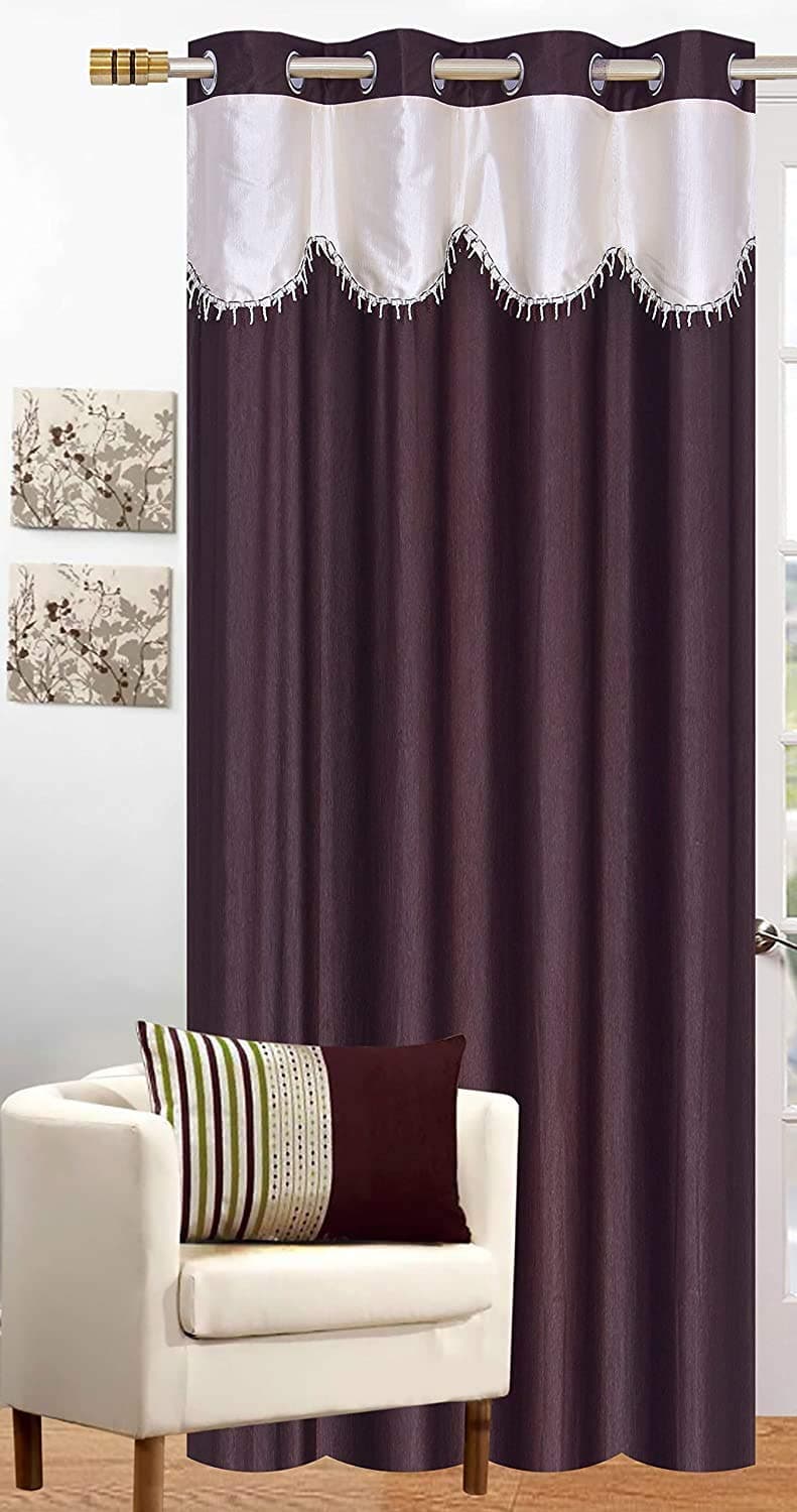 ROOMIAC - The Elegant Rooms Premium Thick Polyester Jhaller Long Crush Curtains (Brown, 7ft)