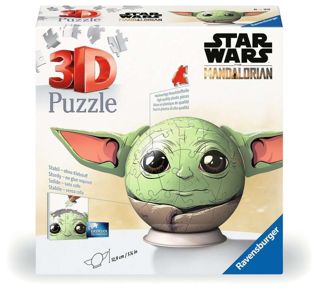 Ravensburger - 3D Ball Puzzle - Star Wars The Mandalorian Grogu - Ages 6+ - 72 Numbered Pieces to Assemble Without Glue - Stand and Finishing Accessory Included - Diameter: 13 cm - 11556
