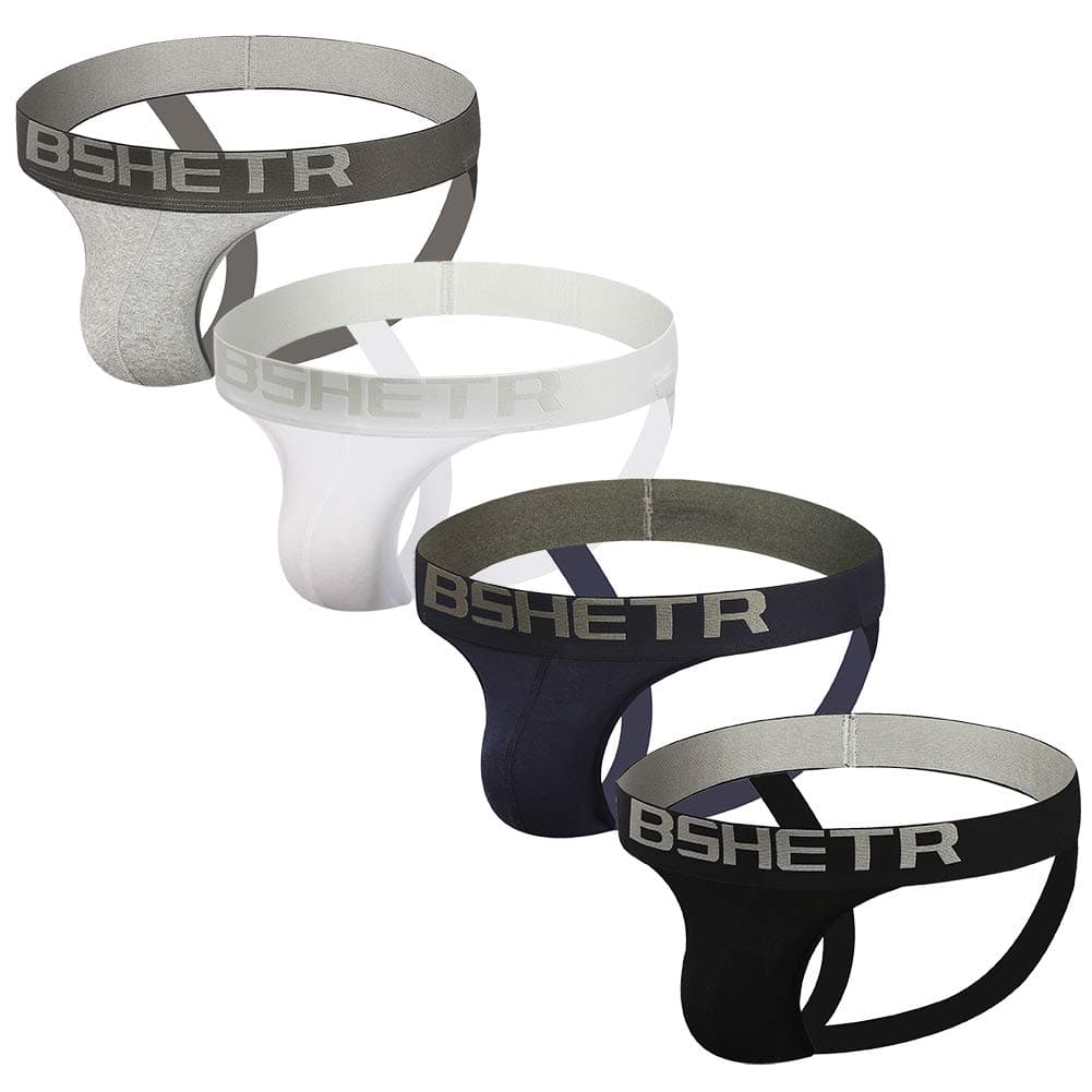 BSHETR Men's Jockstraps Athletic Supporters 4-Pack Cotton Work Out Underwear