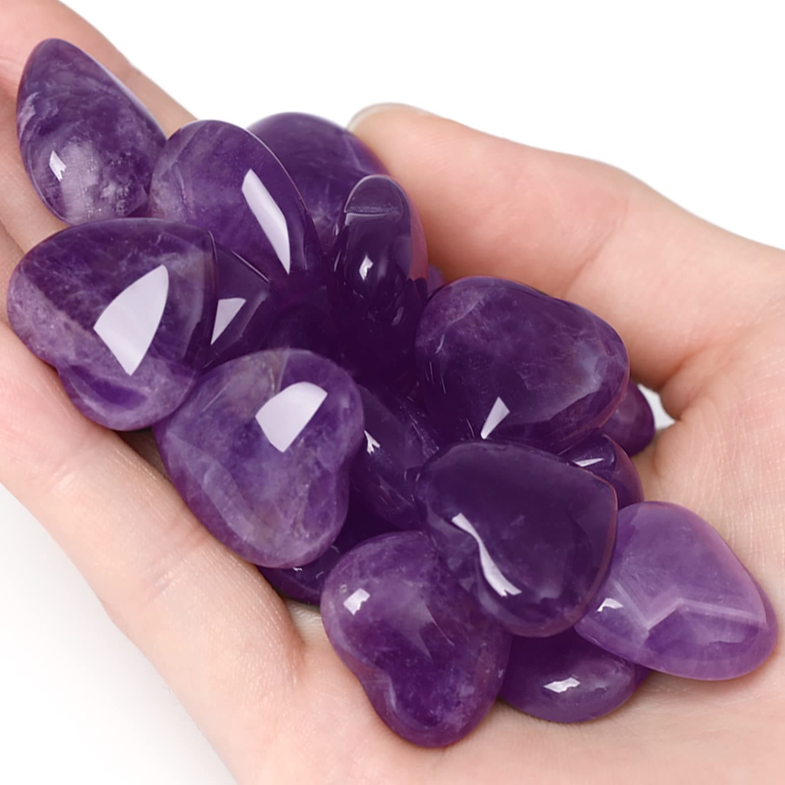 10 PCS 0.8 * 0.8 Inches Thicken Heart Crystals Amethyst Natural Healing Crystal Polished Hearts Carved Stones Rose Quartz Palm Gemstones Reiki Energy Balancing Worry Stone Meditation Love Gift