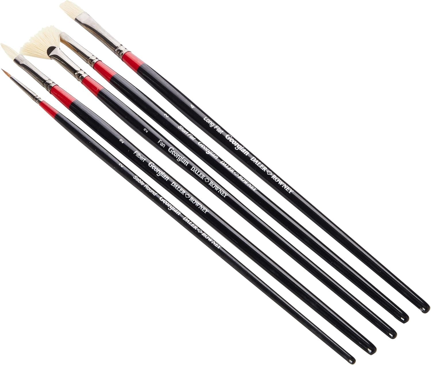 Daler-Rowney Georgian Oil Brush Wallet Set, Hog Bristle & Sable Hair, Long Handle, 5 Assorted Brushes, For Professional Artists & Students