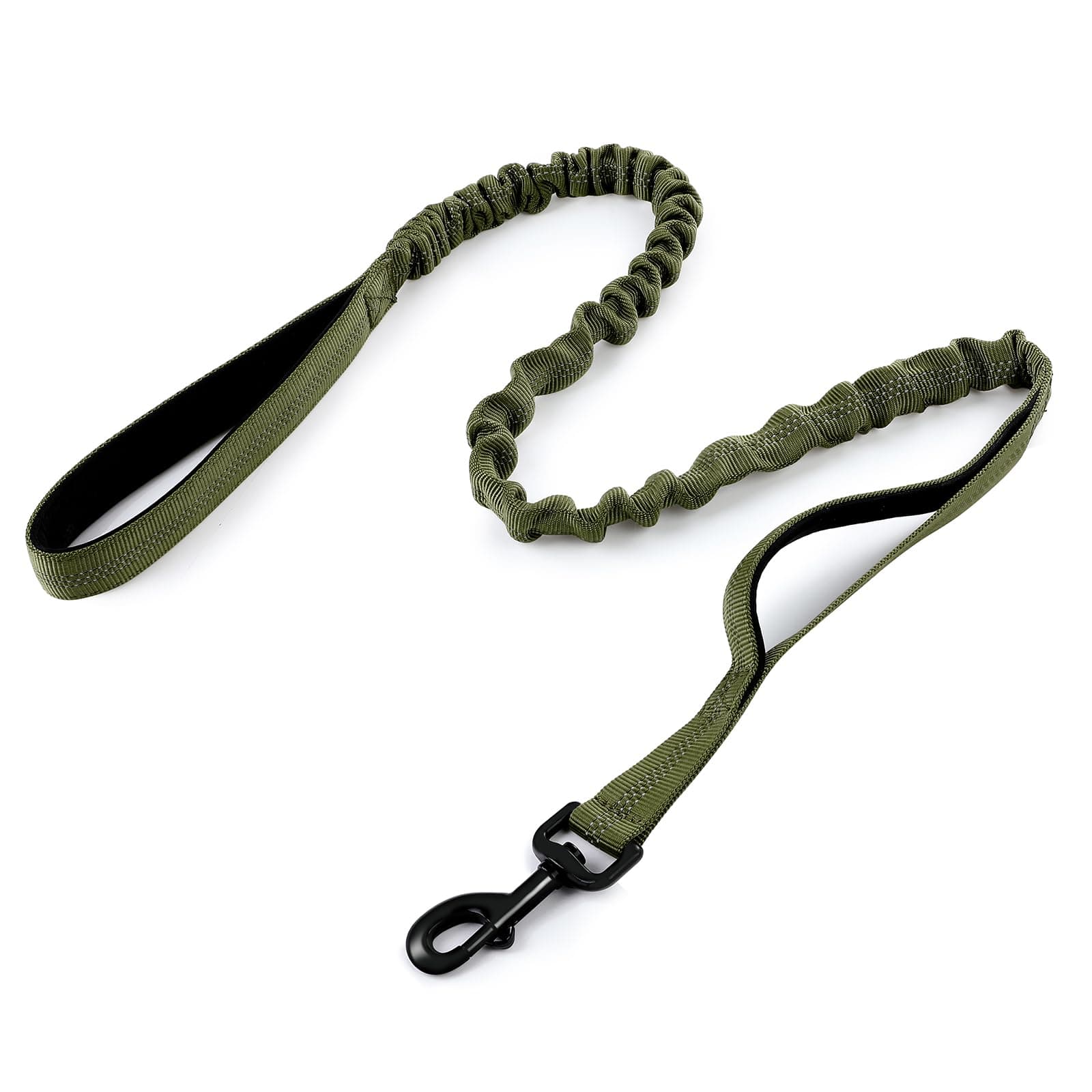 rabbitgoo Tactical Bungee Dog Leash with Shock Absorption, Military Training Leash with 2 Padded Control Handles for Medium Large Dogs, 5.2FT, Green