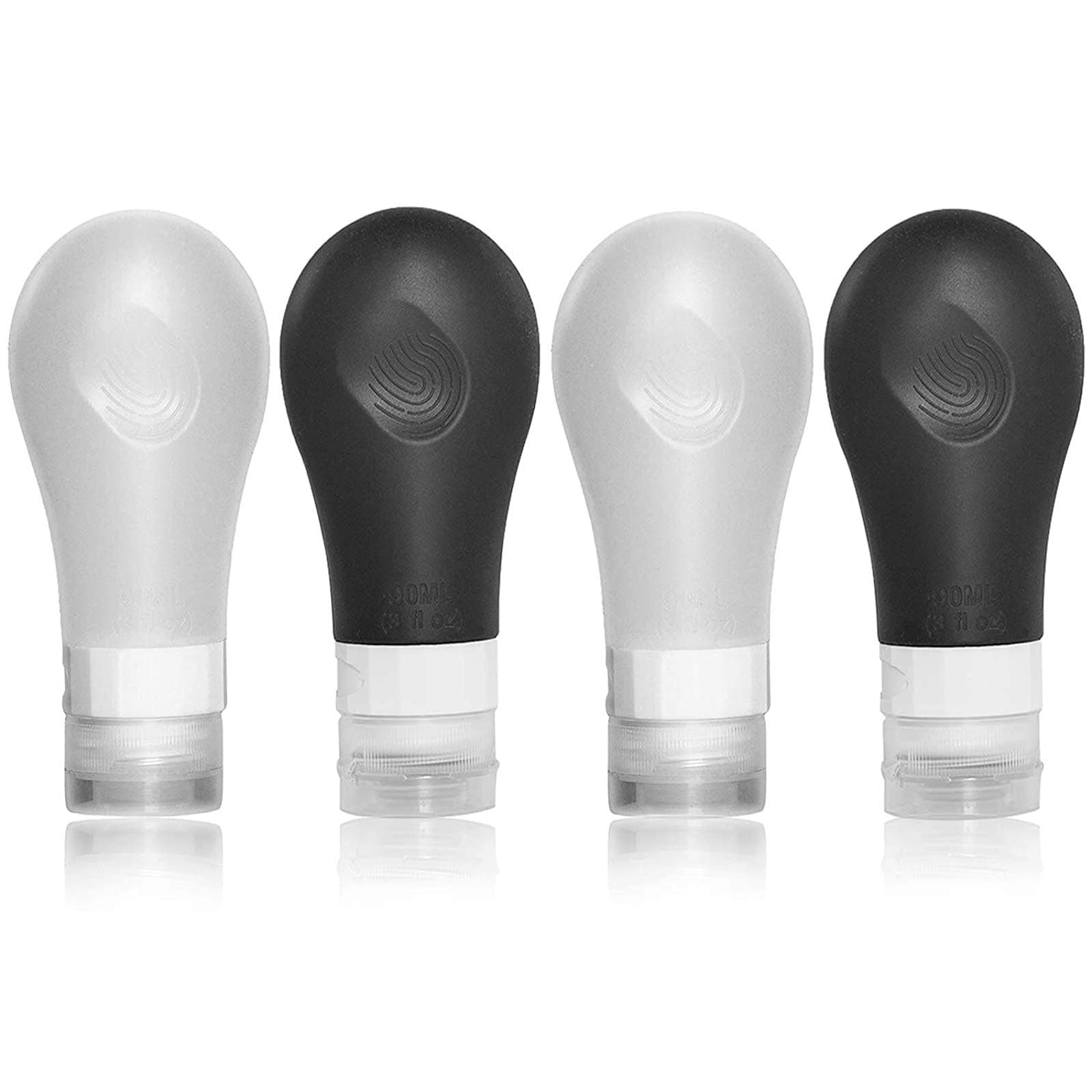 AMMAX Travel Bottles, Leakproof Silicone Refillable Travel Containers, Squeezable Tube Sets Cosmetic Toiletry Containers for Shampoo Lotion Soap 4 Pack (3 fl. oz)