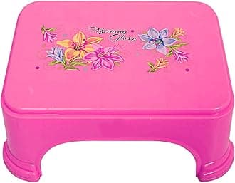 Kuber Industries Bathroom Stool|Plastic Stool for Bathroom|Anti-Slip with Strong Bearing|Pink|
