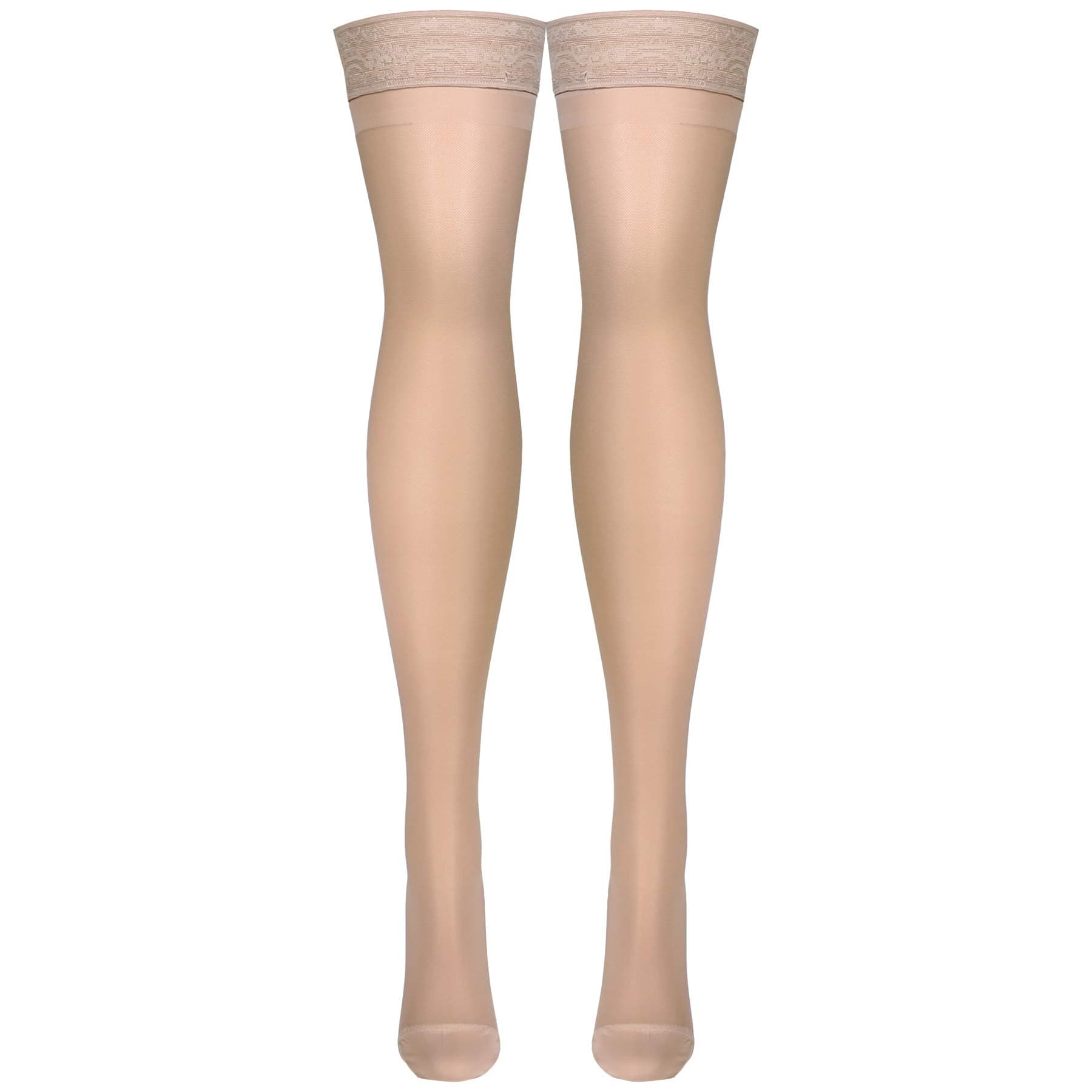 Truform Sheer Compression Stockings, 15-20 mmHg, Women's Thigh Length, 20 Denier, Nude, Large