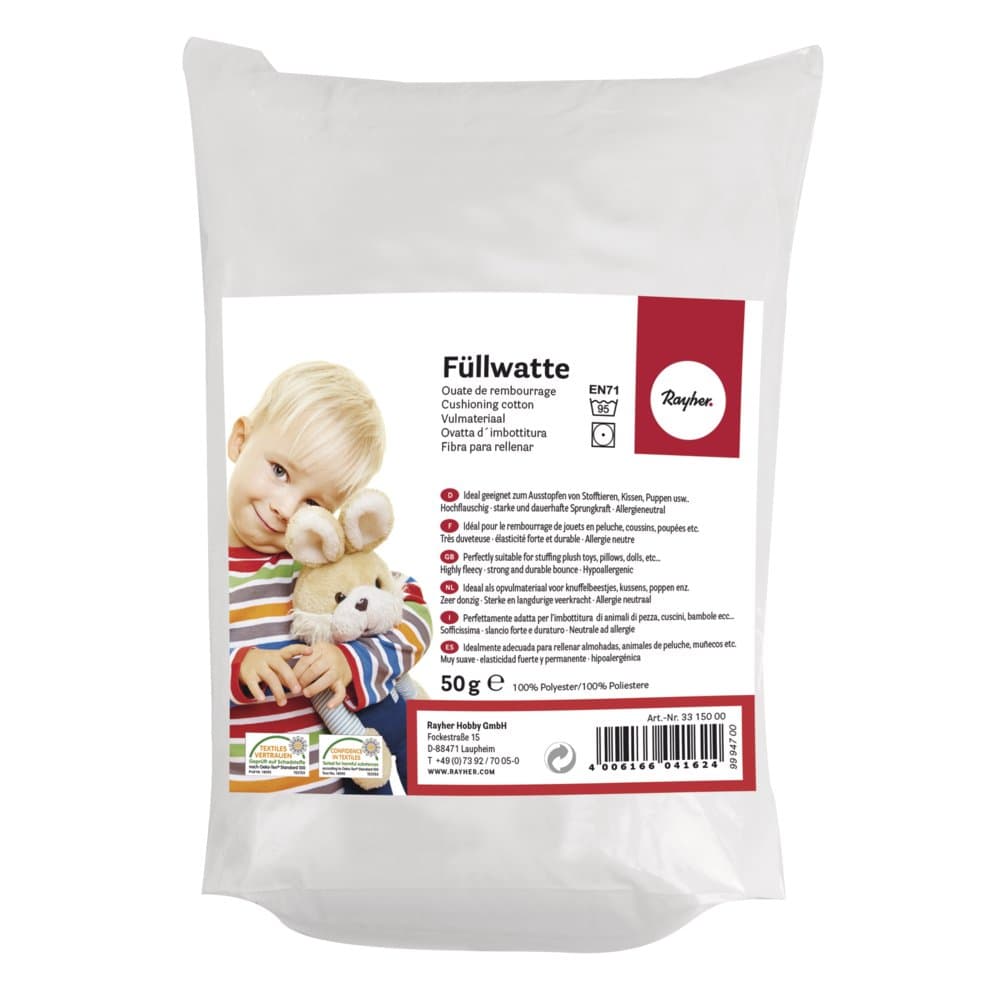 Rayher Füllwatte hochflauschig Beutel Cushioning Cotton, Highly Fluffy, Flakes, Bag 500g, 500 g, White