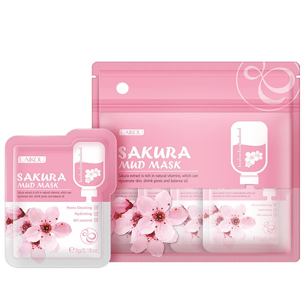 7 Pcs Sakura Face Mud Portable Face Mask Clay Clean Pore Skin Improve Facial Blemishes Moisturizing Oil Control Day & Night Skin Care (Sakura Mud)