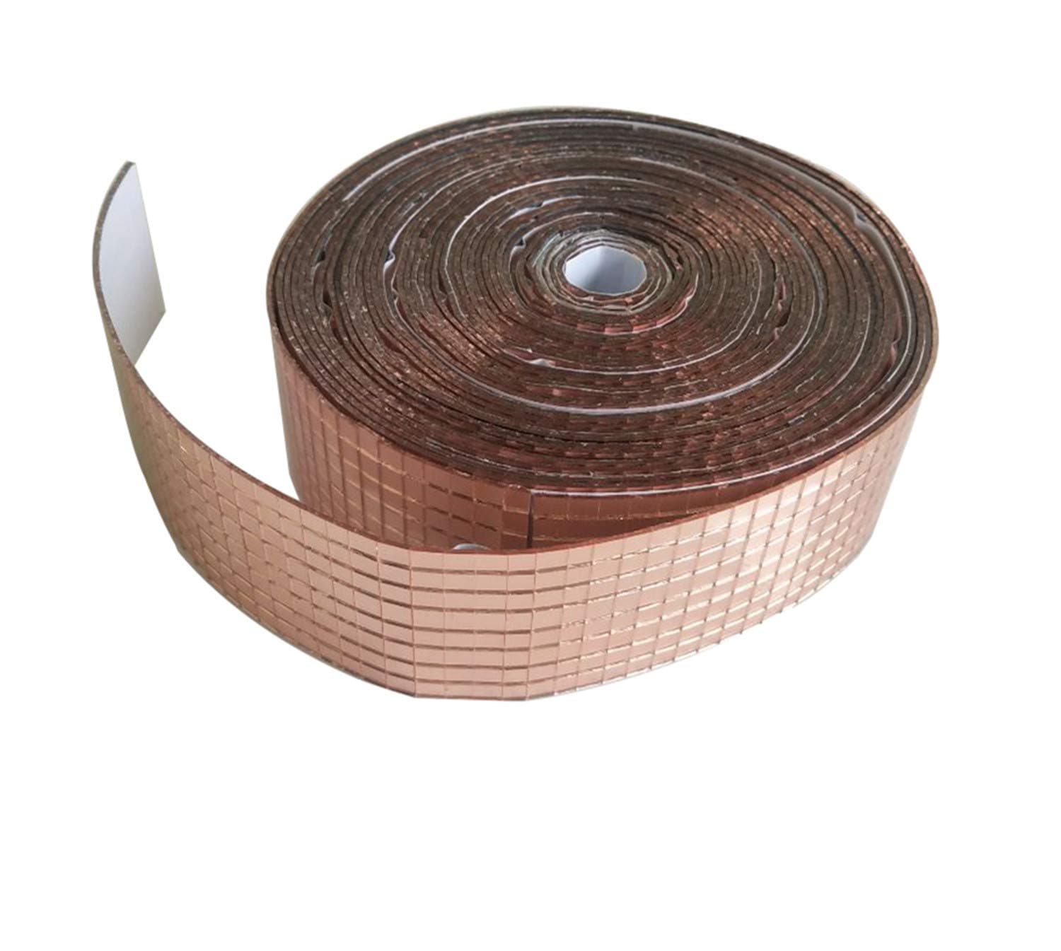 Rose Gold Roll Self-Adhesive REAL Glass Craft Mini Square Round Mirrors Mosaic Tiles for DIY Crafts,Ball,Home decor (2.5M length)