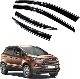 Premium Chromeline & Silverline Unbreakable Car Rear Window Wind Deflectors & Side Door Visor Rain Guard Compatible with (Ford Ecosport (2012-2016))