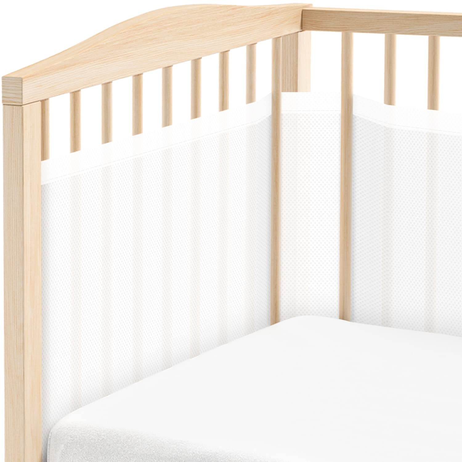 WYSWYG Cot Bumper with Breathable Mesh,2 PCS Baby Cot Bumpers Safer Cot Liner,Breathable Bed Bumper for Toddlers Fits Most Size 4 Panel Cot,White, 340*30cm/160*30cm