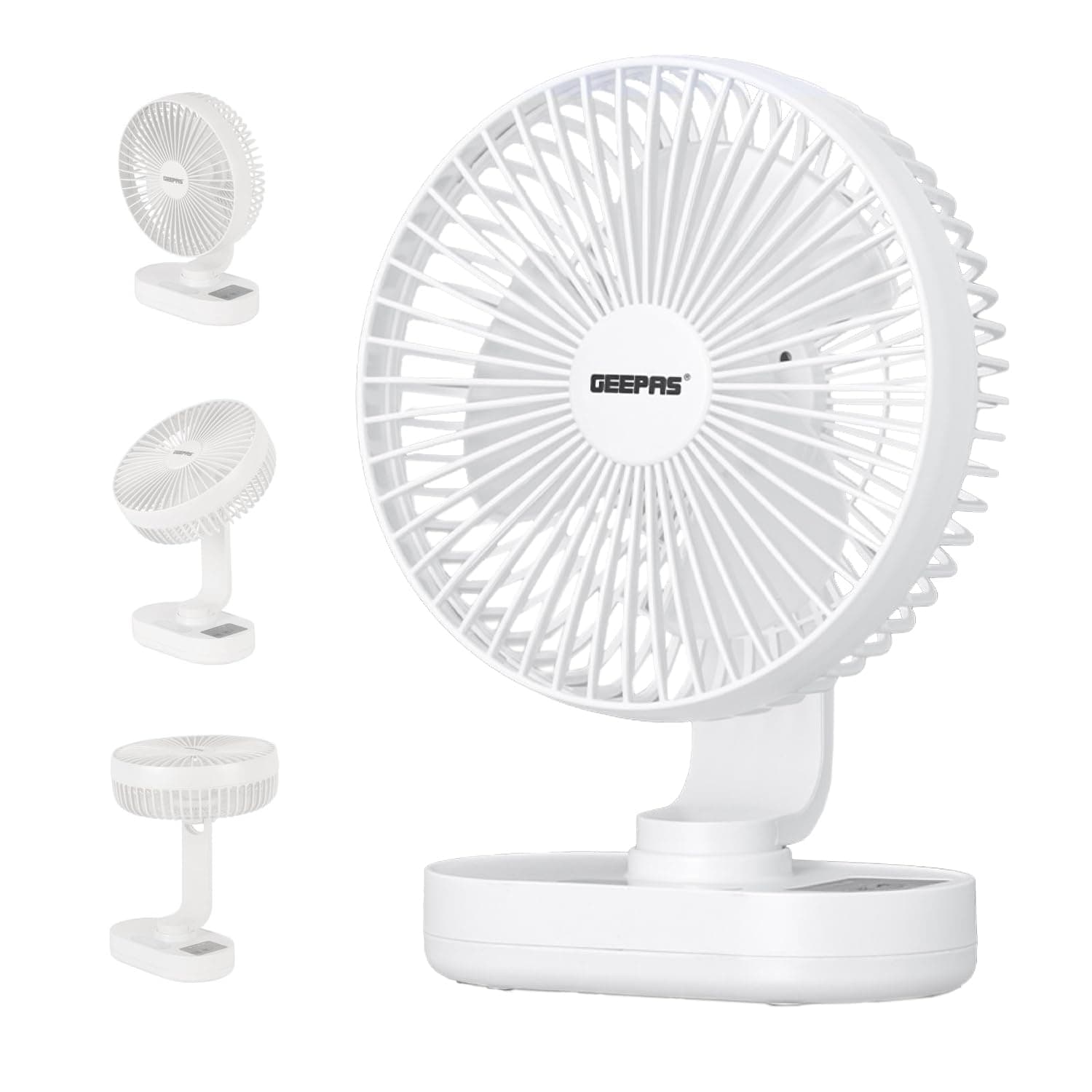 Geepas 8-inch Rechargeable Fan with Night Light | GF21157 | 3 Speed Settings | Rechargeable Lithium Battery with 9hrs Working | 3 Blade Fan with Adjustable Head