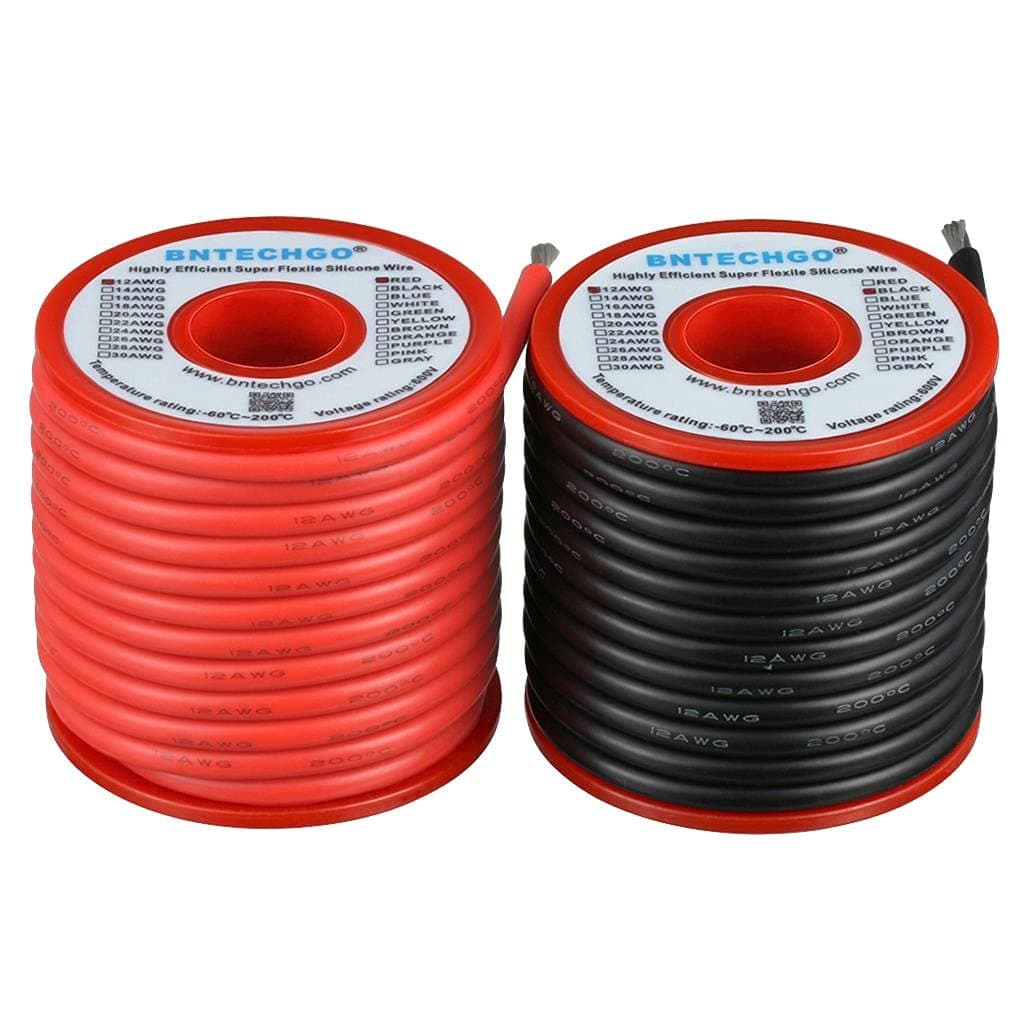 BNTECHGO 12 Gauge Silicone Wire Spool 25ft Red and 25ft Black Flexible 12 AWG Stranded Tinned Copper Wire