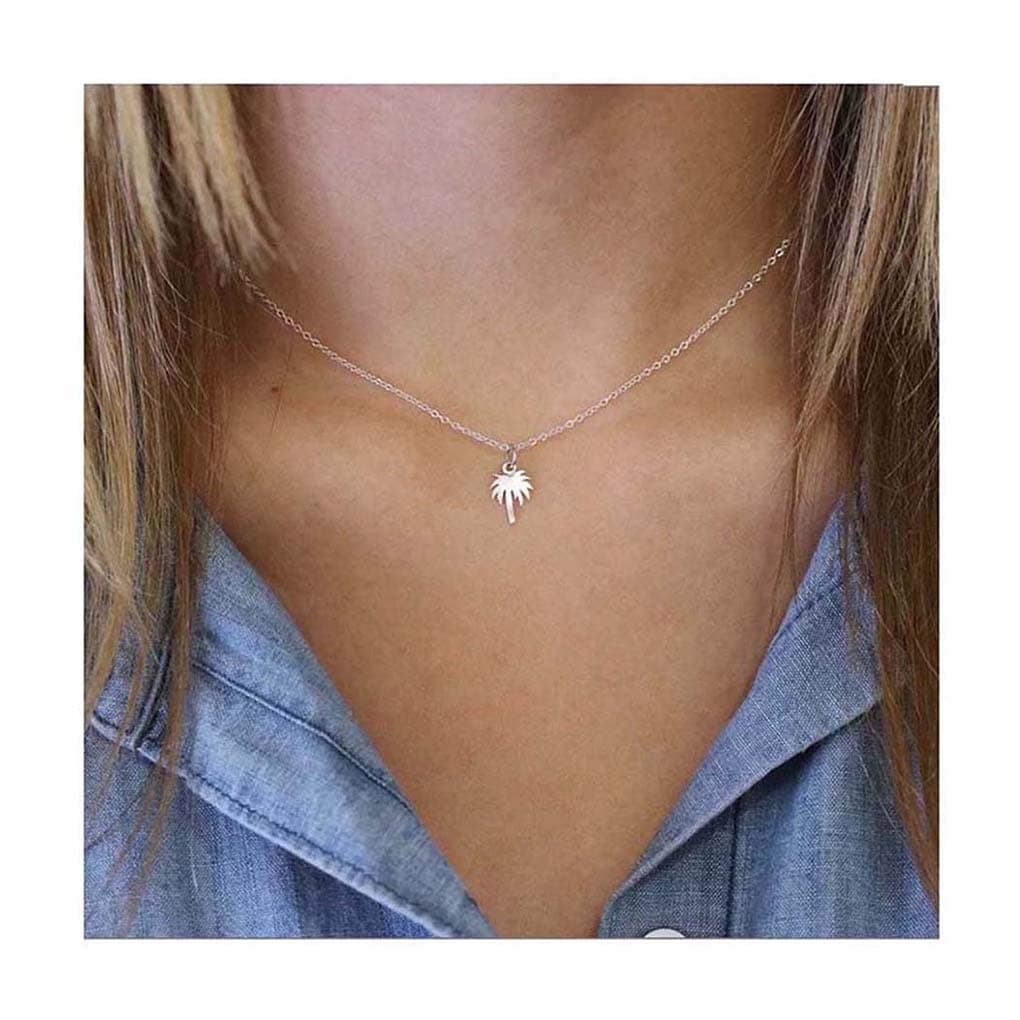 (Silver) - Yalice Tropical Palm Tree Pendant Necklace Chain Short Coconut Necklaces Jewellery for Women and Girls (Silver)