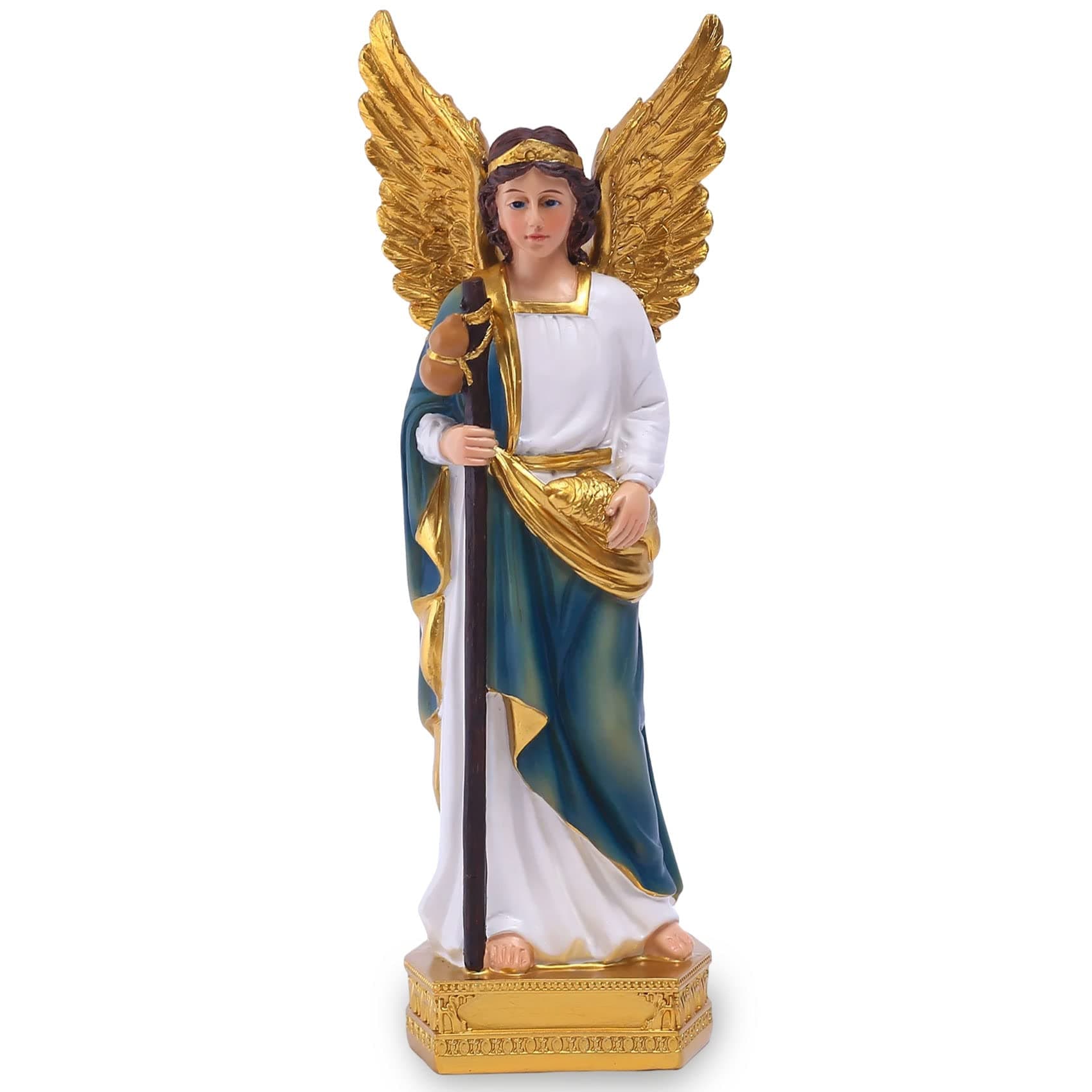 QIANLING 9" Archangel Raphael Statue - St. Raphael The Archangel Catholic Angel Figurine, Arcangel Rafael Statue for Home Altar, Christian Religious Decor and Healing Guardian Angel Sculpture