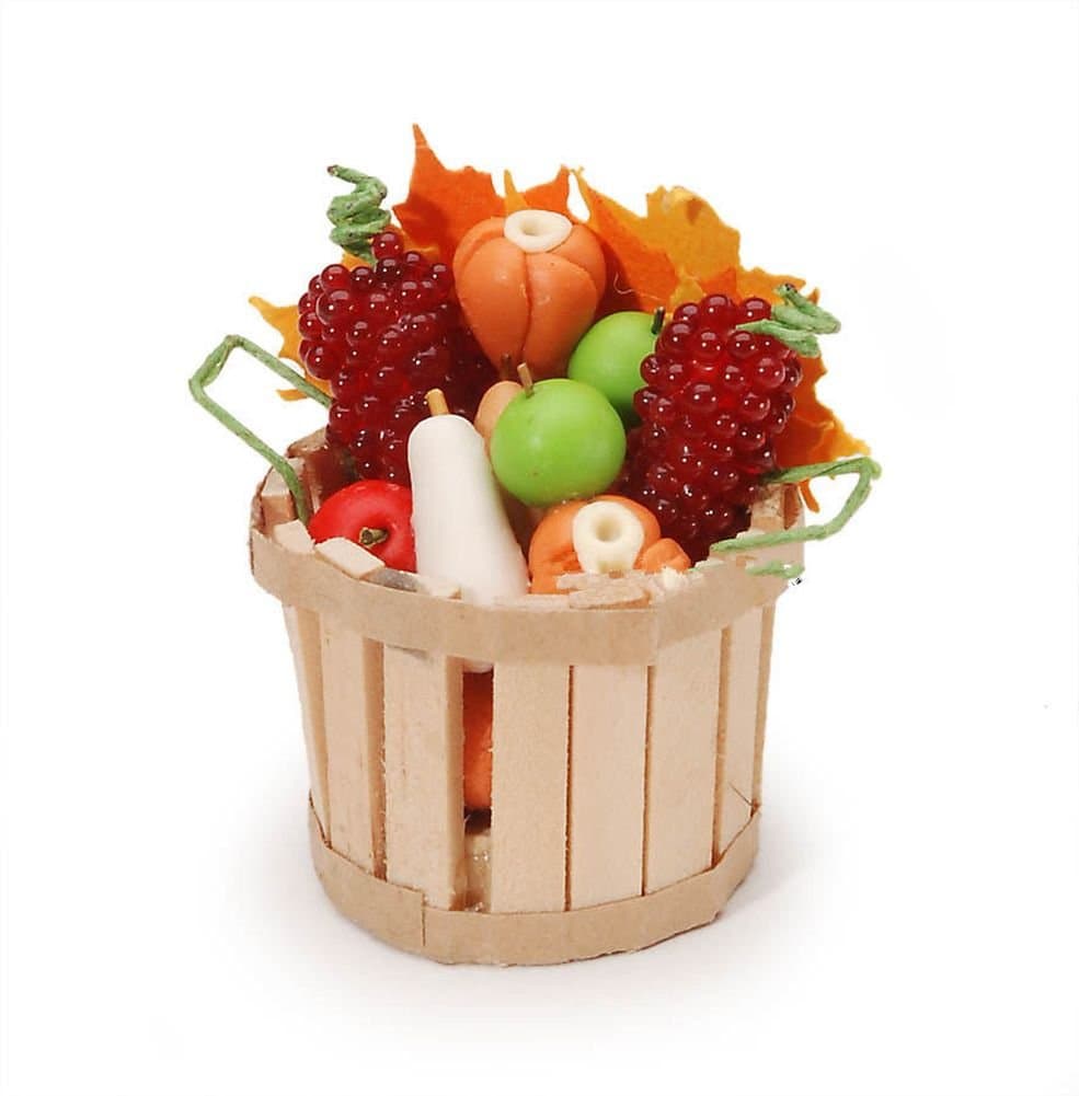 YOTE Miniature Fall Basket with Fruit & Vegetables Dollhouse Fairy Garden 2316-36