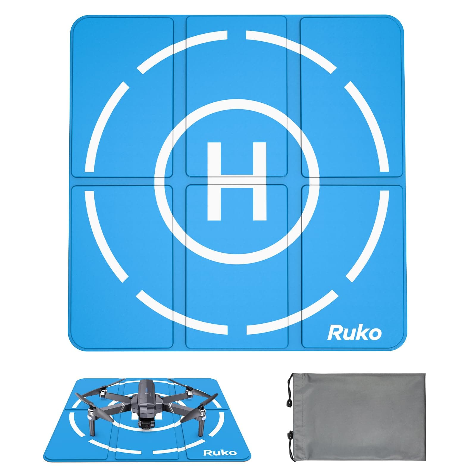H002 Drone Landing Pad Weighted, 16.85 inch Practical Size Waterproof Double Sided, Fast-Foldable Portable Helipad for U11MINI 4K/F11PRO 2/F11GIM2/U11S, Bright Color, Drone Accessories (with Carrying Bag)