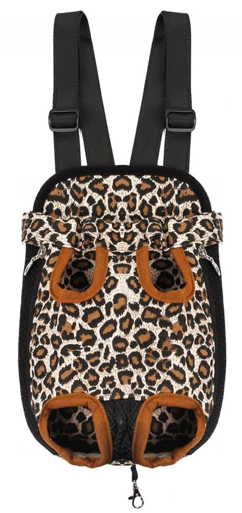 Pet Dog Puppy Cat Carrier Five Holes Backpack Double Shoulder Straps Canvas Cotton Front Chest Backpack Bag(Leopard, Small)