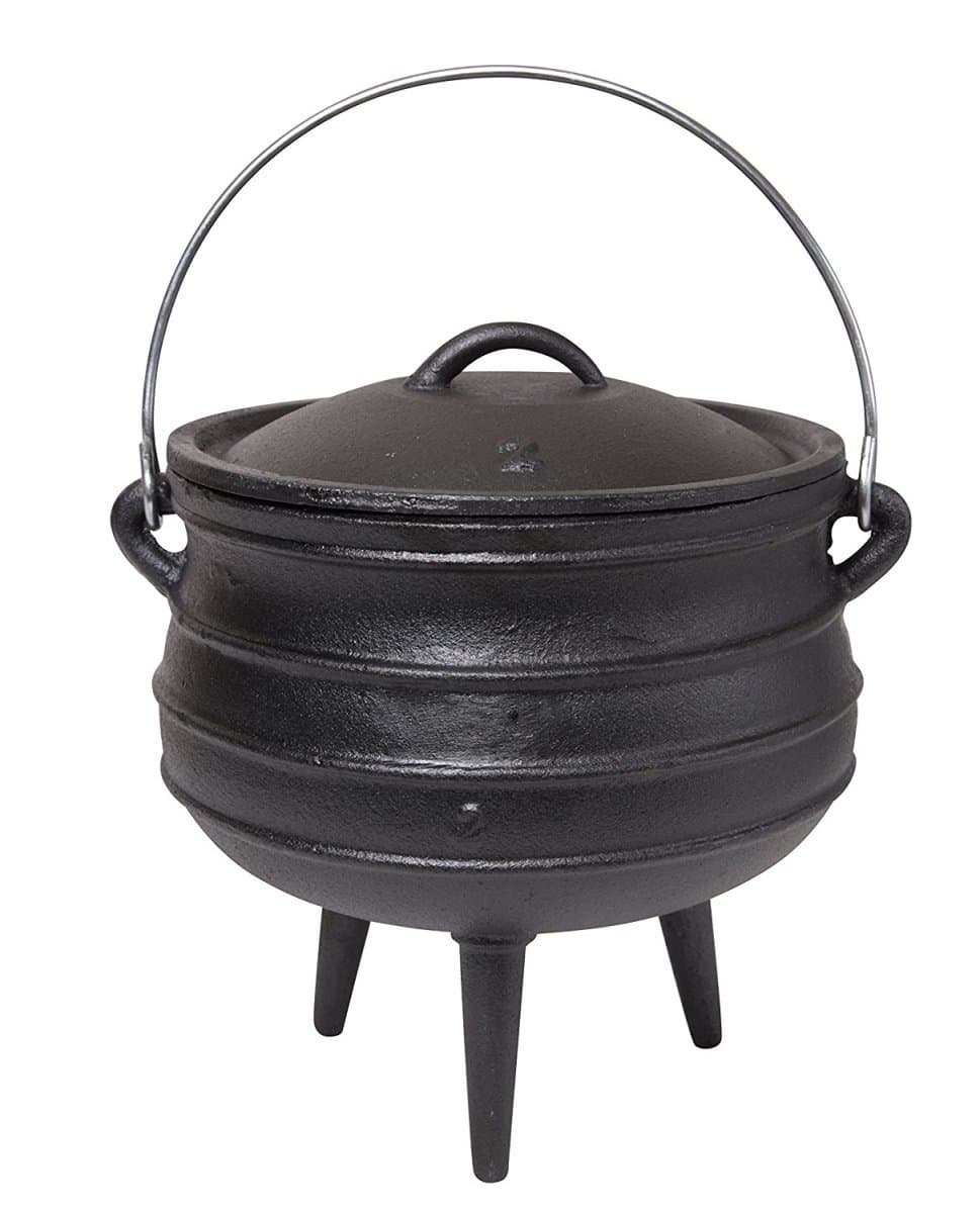 JMiles Cast Iron Potjie for Outdoor Fireplace Setting - Pre Seasoned Non Stick Heavy Duty Pot Cauldron Cookware with Lid and Handle for Camping & Open Fire Cooking (6.34 Quart)