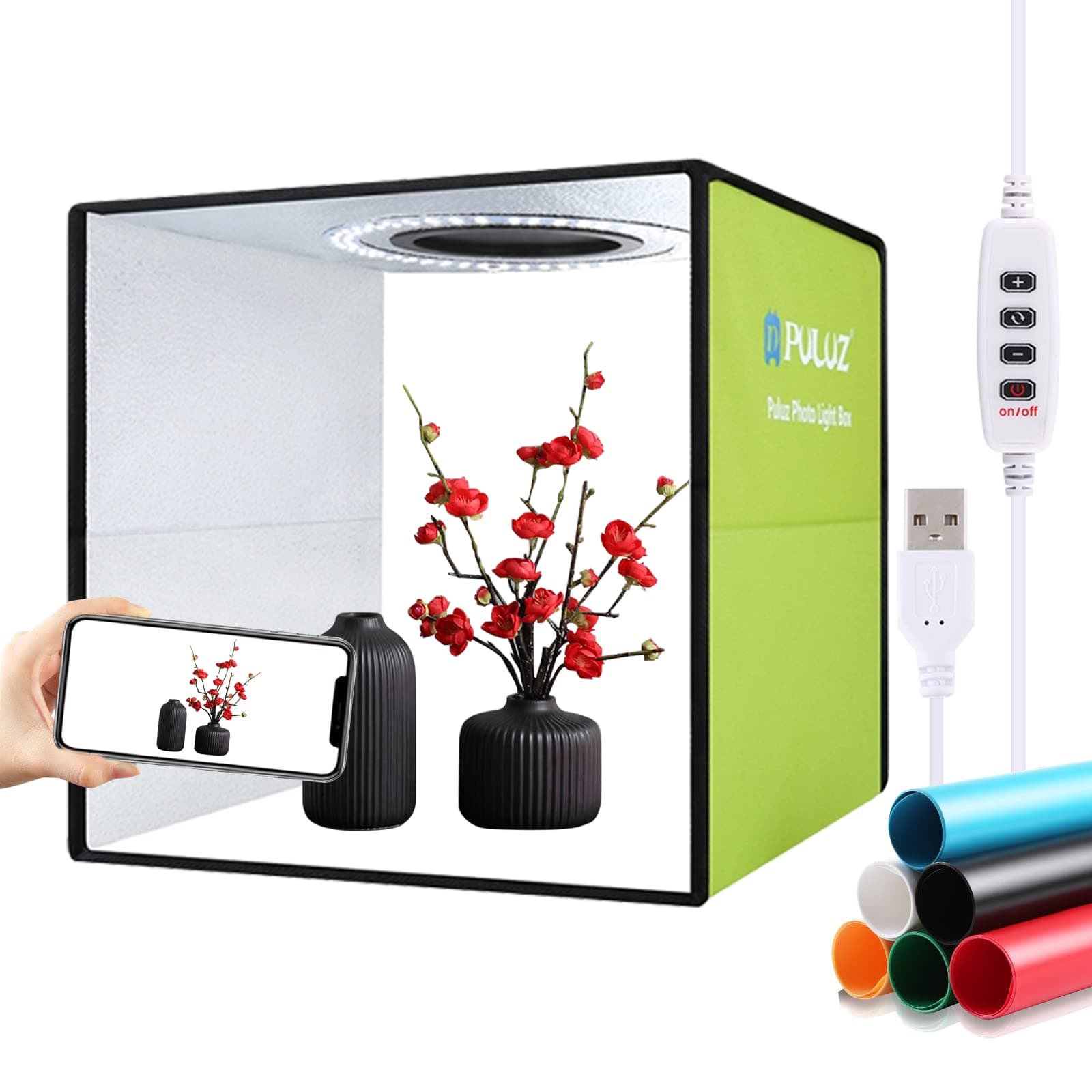 PULUZ Light Box Photography, Upgraded 30cm Portable Ring Light Box, Photography Shooting Light Tent Kit, CRI >95 White Lighting Softbox with 112pcs LED Lights + 6 photo Backdrops for Product Display