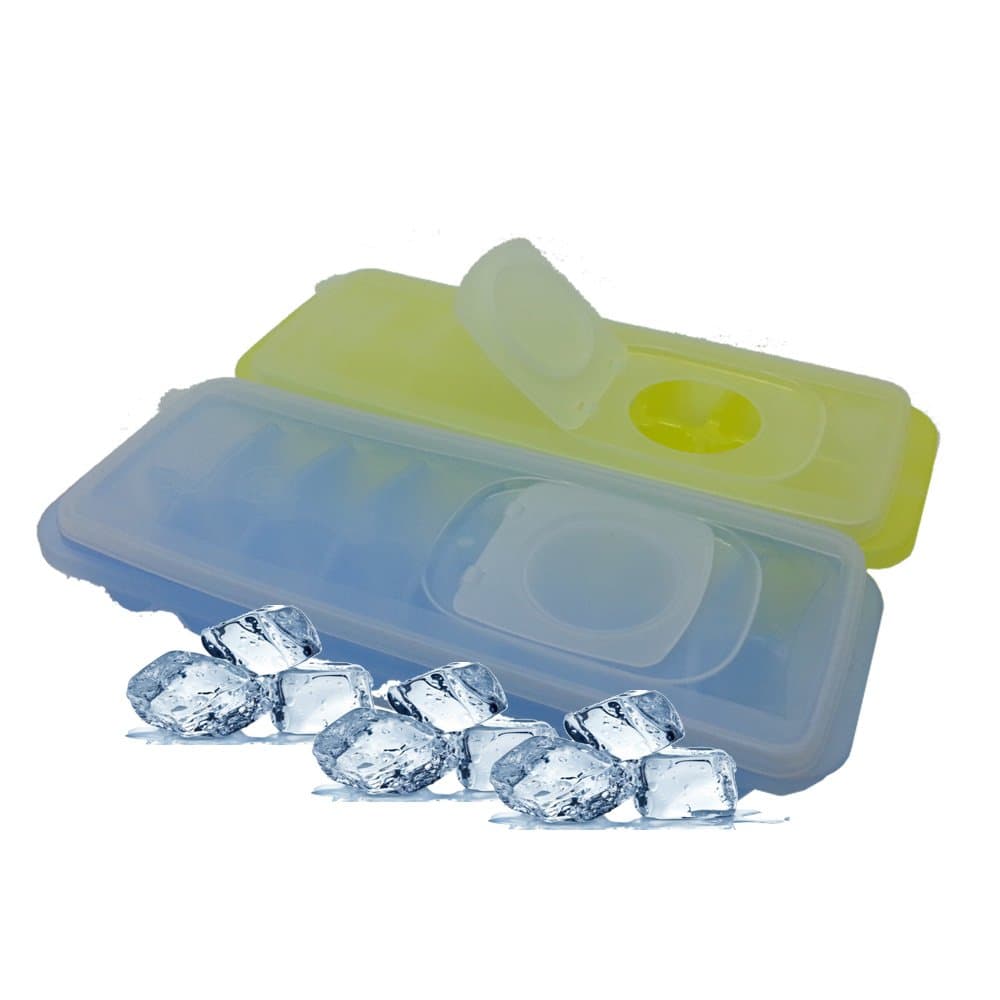ELICUISINE 010525 – Set of 2 Ice Trays with Lid Plastic Yellow/Blue 30 x 11 x 4 cm Pack of 2