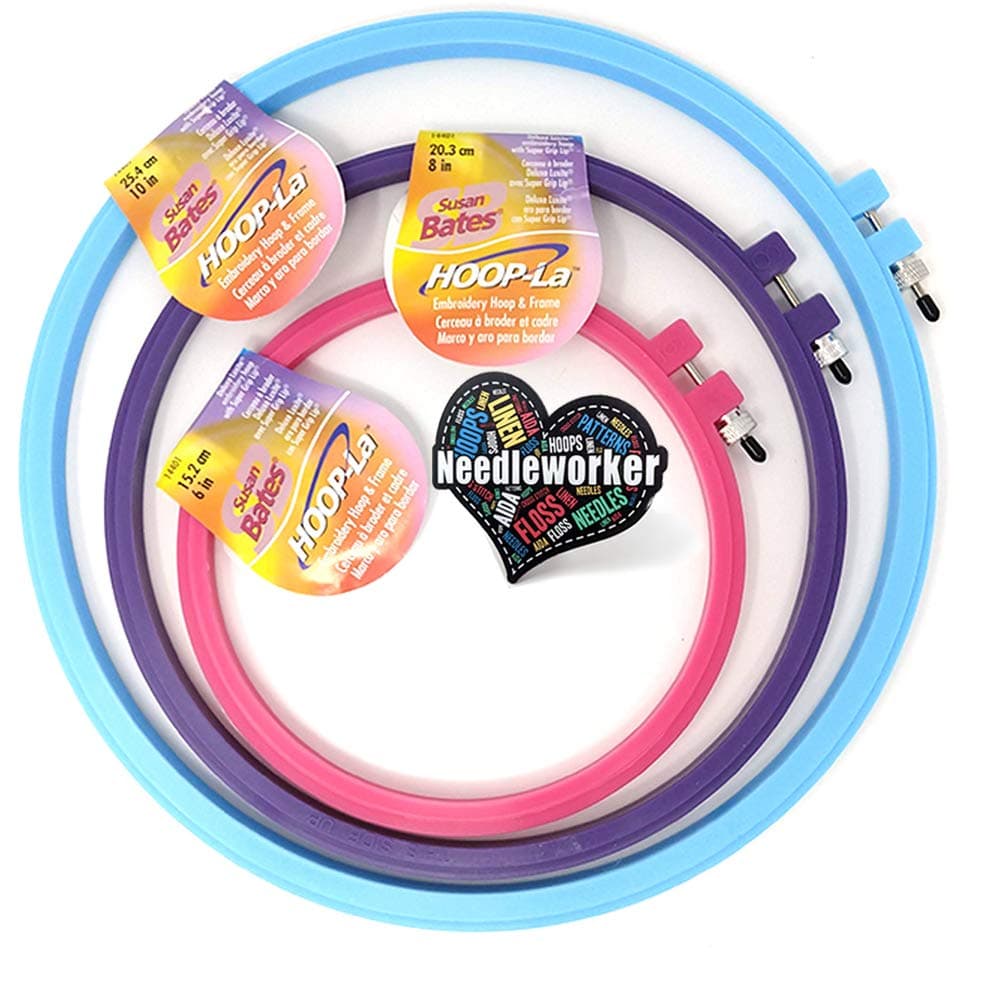 Susan Bates Plastic Embroidery Hoops: 3-pc. Set, Assorted Sizes Include 6-in, 8-in, & 10-in, Plus Decorative 'Needleworker' Sticker
