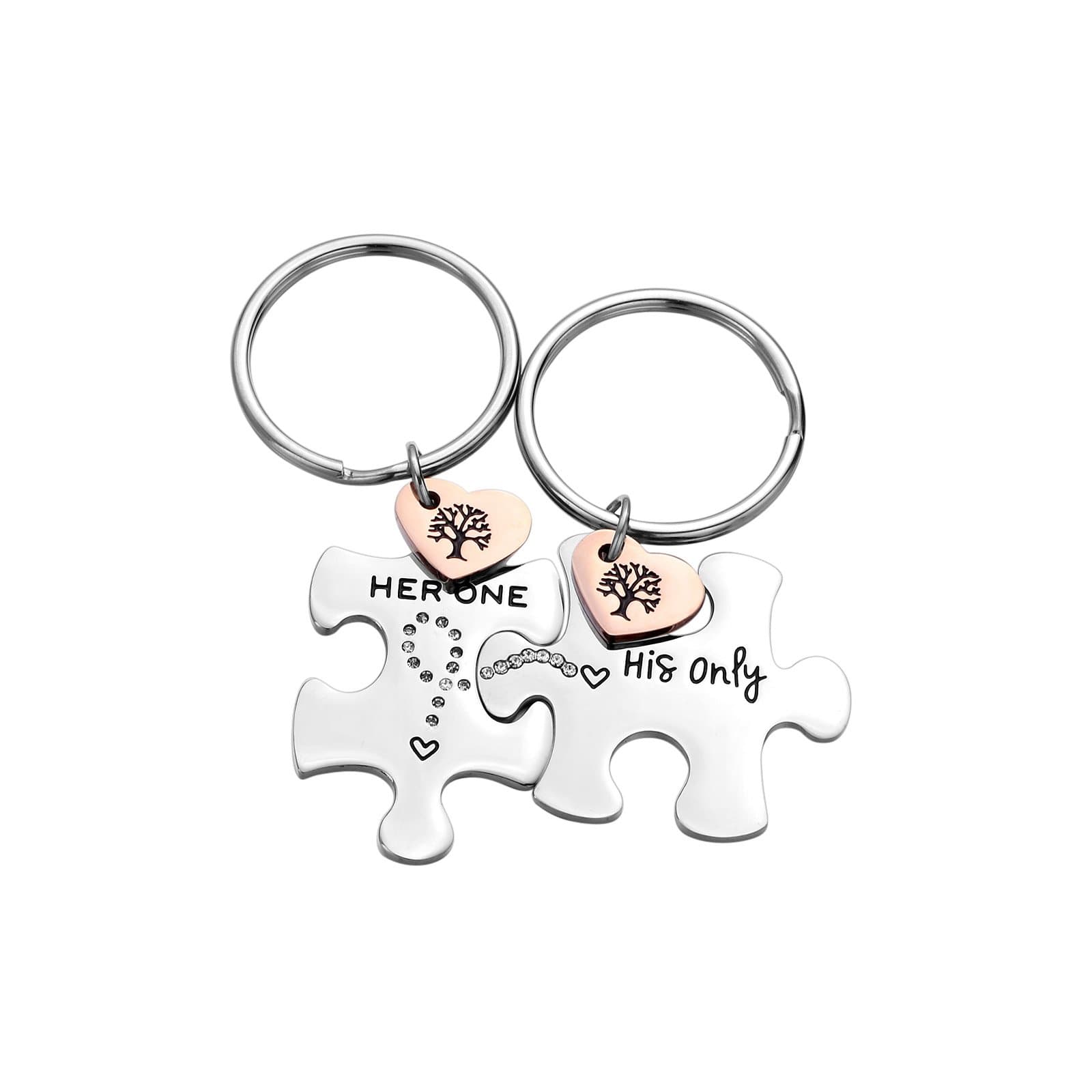 Fullrainbow Couple Keychain Valentines Day 2pcs Stainless Steel Puzzle Tree of Life Oval Keychain for Dad Mom Girlfriend Boyfriend Best Friends