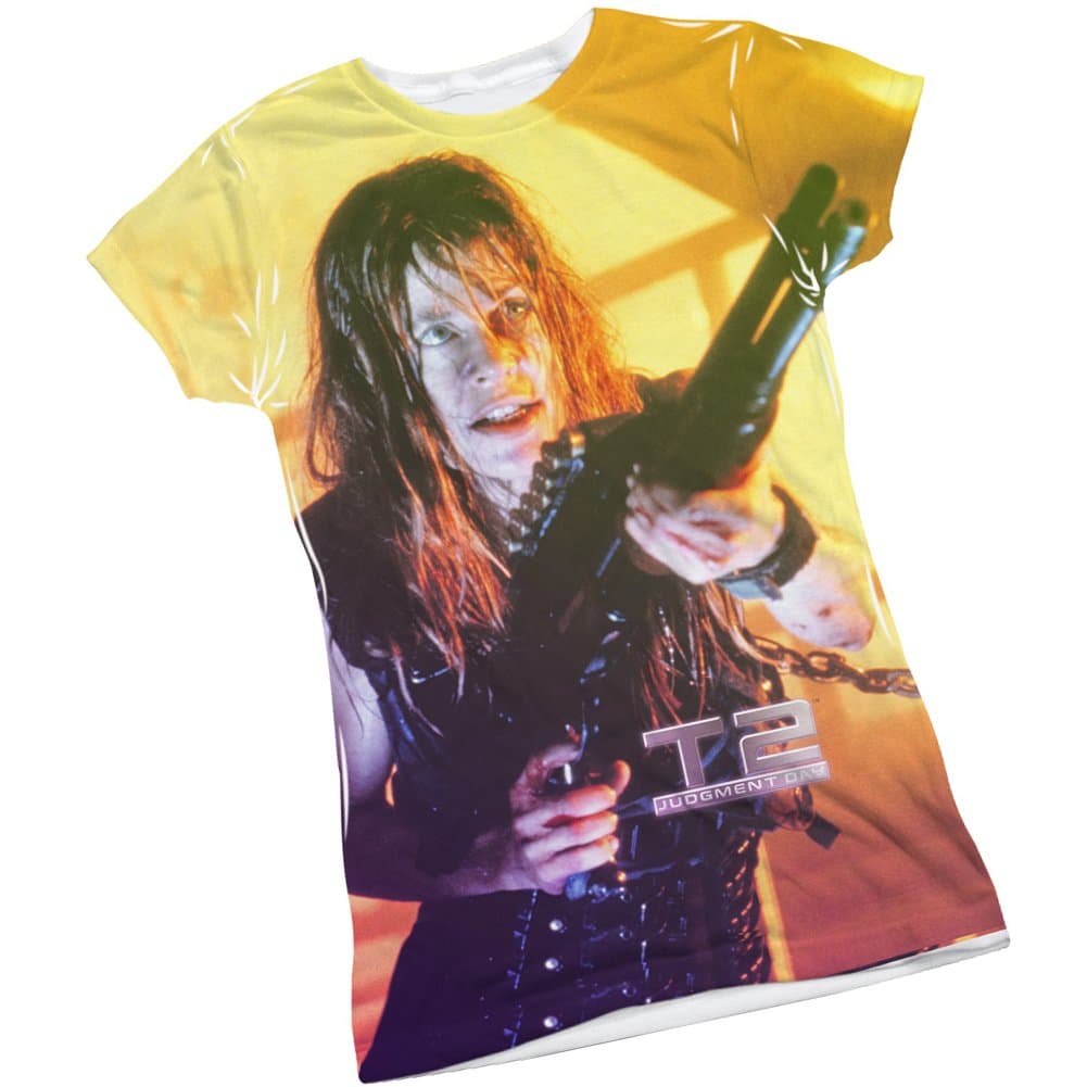 Sarah Connor -- Terminator II Front/Back Sports Fabric Juniors T-Shirt, Large