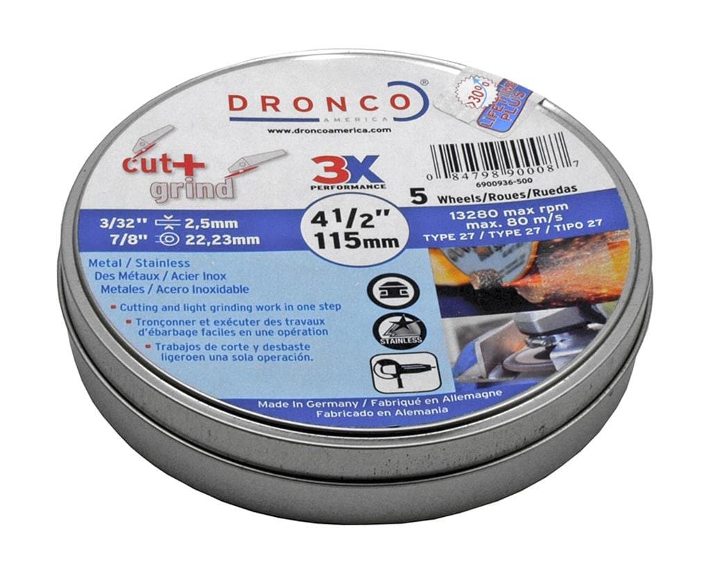 Dronco6900936-500 Cutting And Grinding Wheel, 4-1/2" X 3/64" X 7/8"