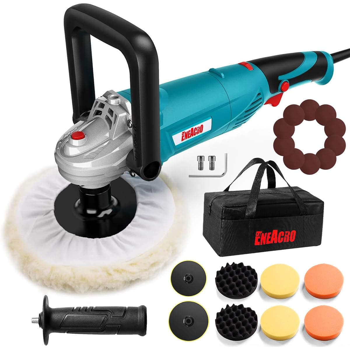 Polisher, Rotary Car Buffer Polisher Waxer, 1600W 7-inch/6-inch Variable Speed 1500-3500RPM, Detachable Handle Suitable for Boat,Car Polishing and Waxing