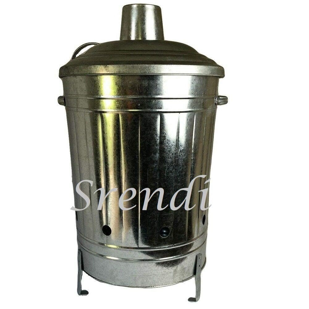 60L Liter Metal Galvanised Garden Incinerator Fire Bin Burning Leaves Paper Wood Rubbish Dustbin Made in U. K.