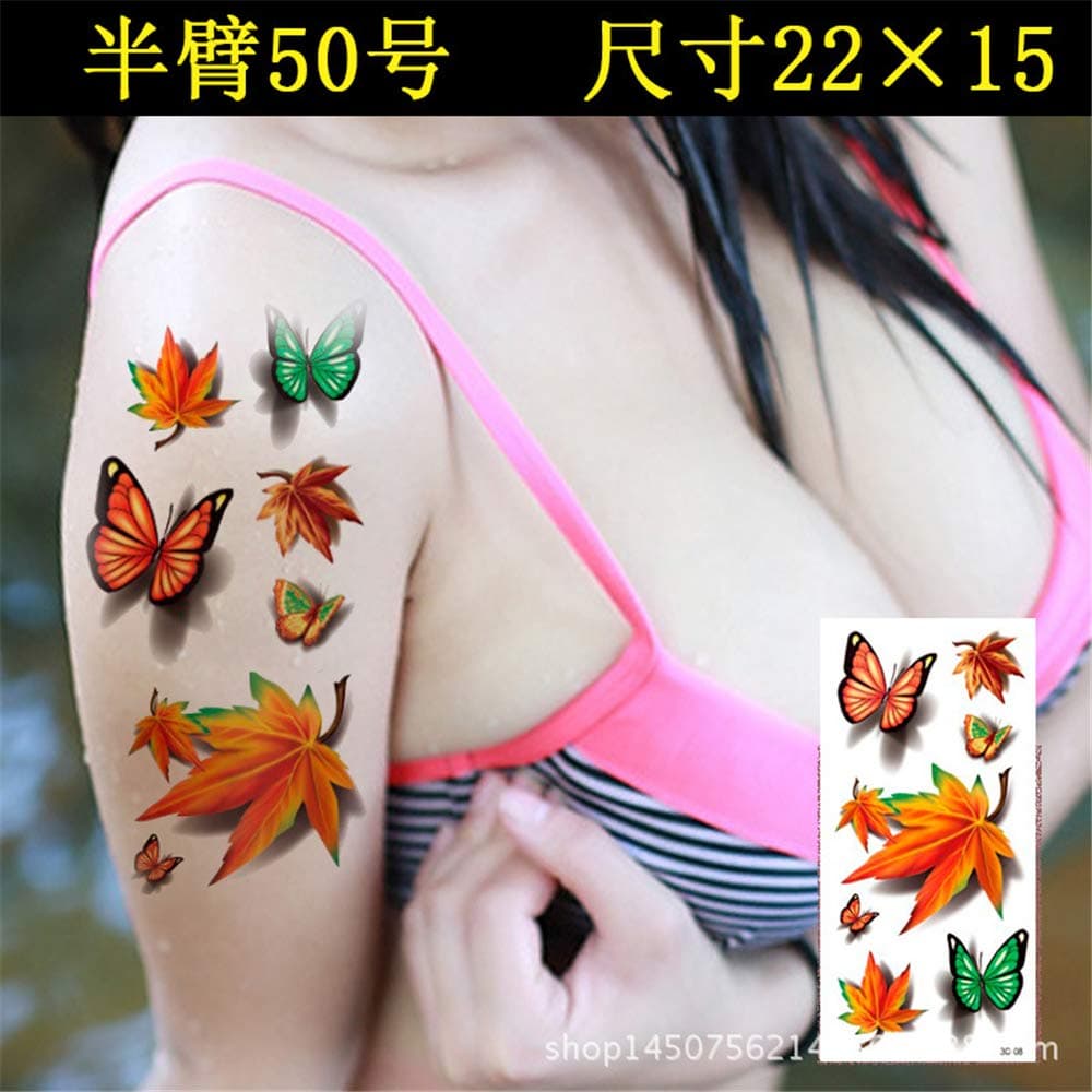 tzxdbh Tattoo stickers waterproof lasting flowers butterfly series peony rose chrysanthemum flower lotus flower plum blossom maple leaf 3Pcs-3