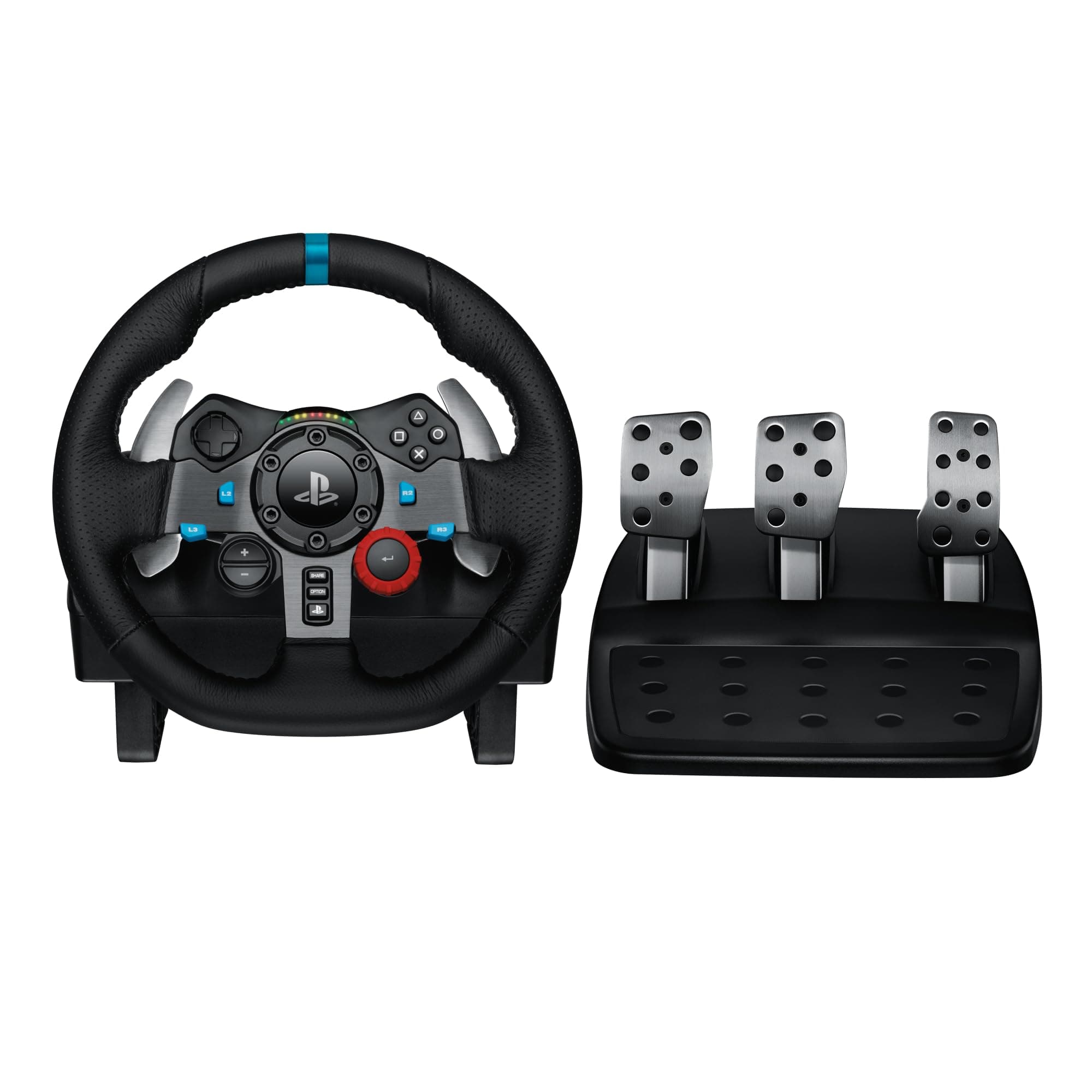 Logitech G29 Driving Force Racing Wheel and Floor Pedals, EU PLUG, Real Force Feedback, Stainless Steel Paddle Shifters, Leather Steering Wheel Cover, Adjustable Floor Pedals, PS4/PS3/PC/Mac – Black
