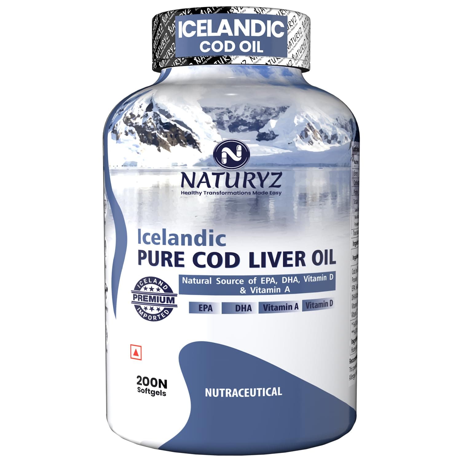- Naturyz Imported Icelandic Cod Liver Oil Capsules With Natural Omega 3 (Epa & Dha,Rich In Vitamin D & A,Mercury Free,Immunity,Skin,Eye,Muscle & Joint Health Softgels,200 Softgels,1 Count)