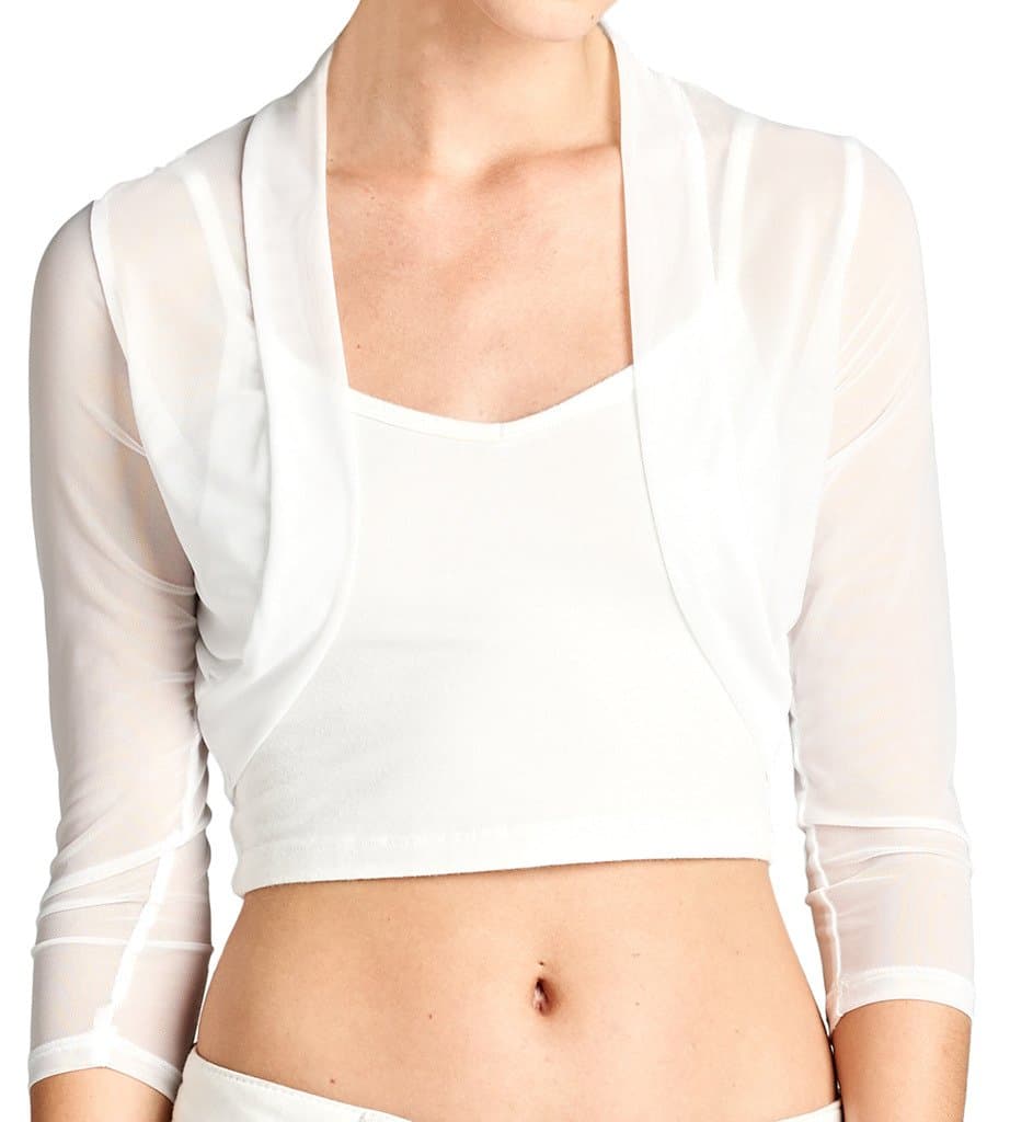 TheTrueLove 3/4 Sleeve See Through Mesh Bolero Shrug Cardigan, Small, White