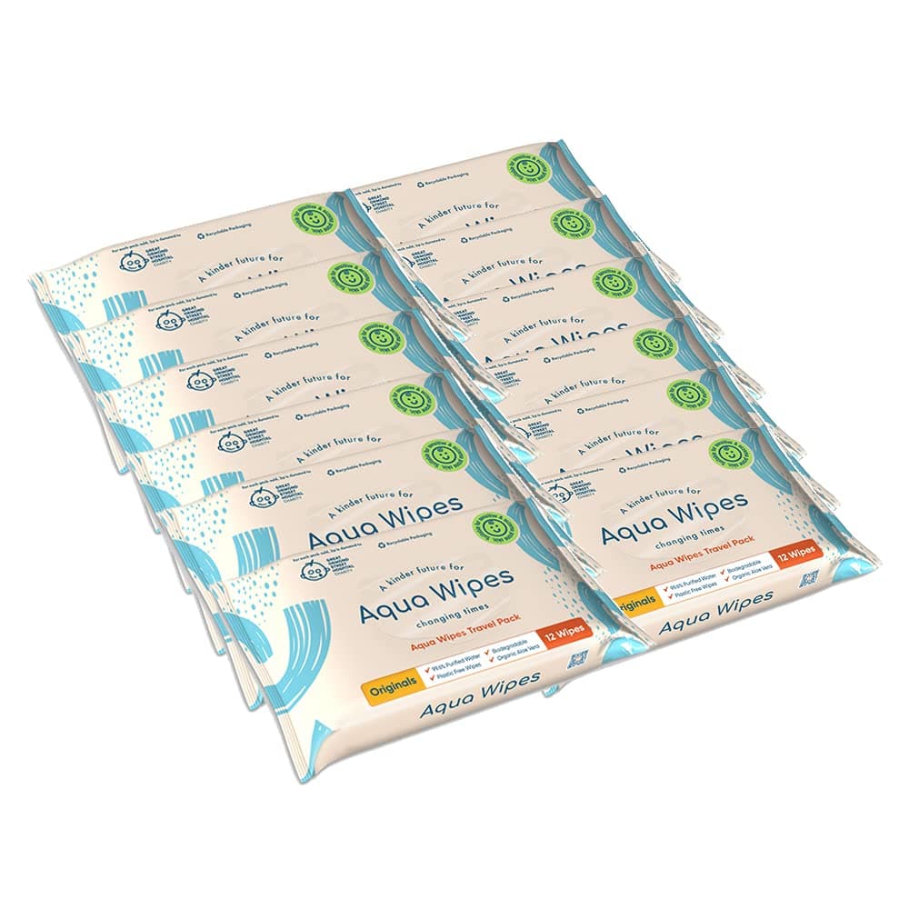 Aqua Wipes Originals - Carton of 12 travel packs