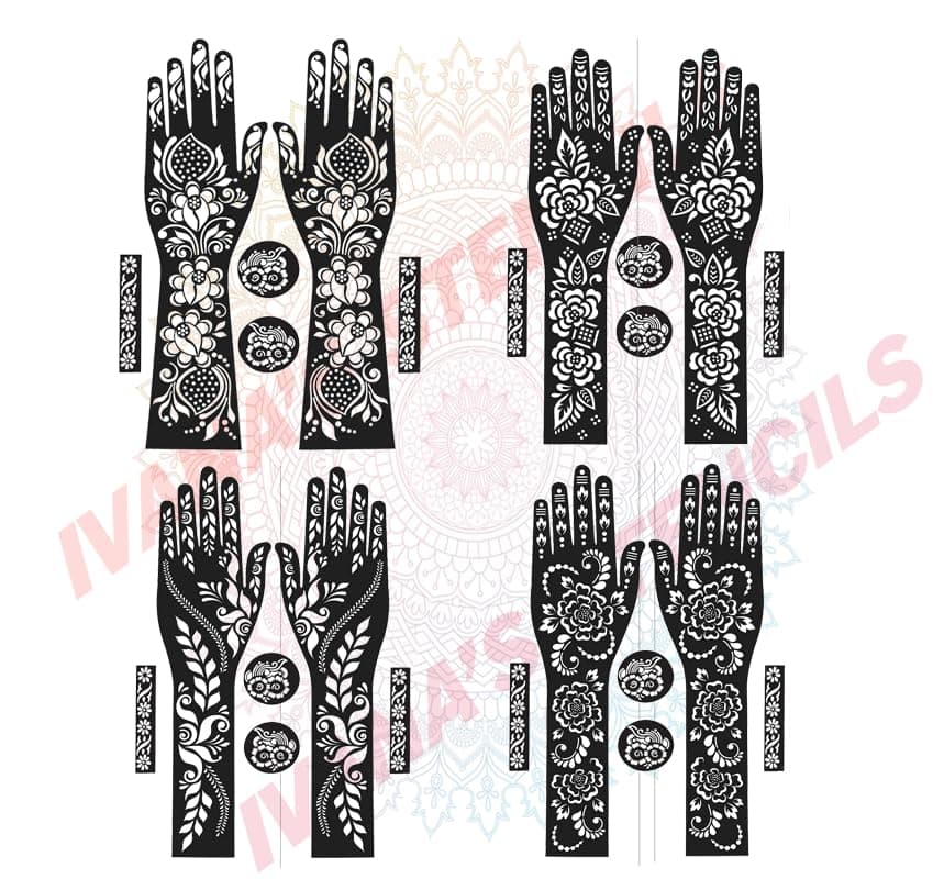 Ivana's Full Hand Mehndi Stencil Design Full Hand Set | Henna Tattoo Stencil for Women, Girls and Kids | Easy to use in just 4 Steps | Mehandi Sticker FL-21-10-11-12-13
