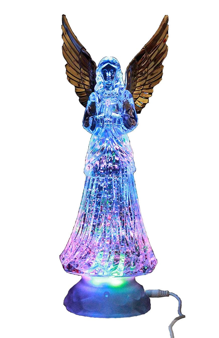 Angel LED Lighted Sparkling Color Changing Snow Globe Water Lamp with 6 Hour Timer, 12'' Prayer Angel Swirling Glitter Golden Wings Statue Home Decor Figurine, Christmas Ornaments Decorations