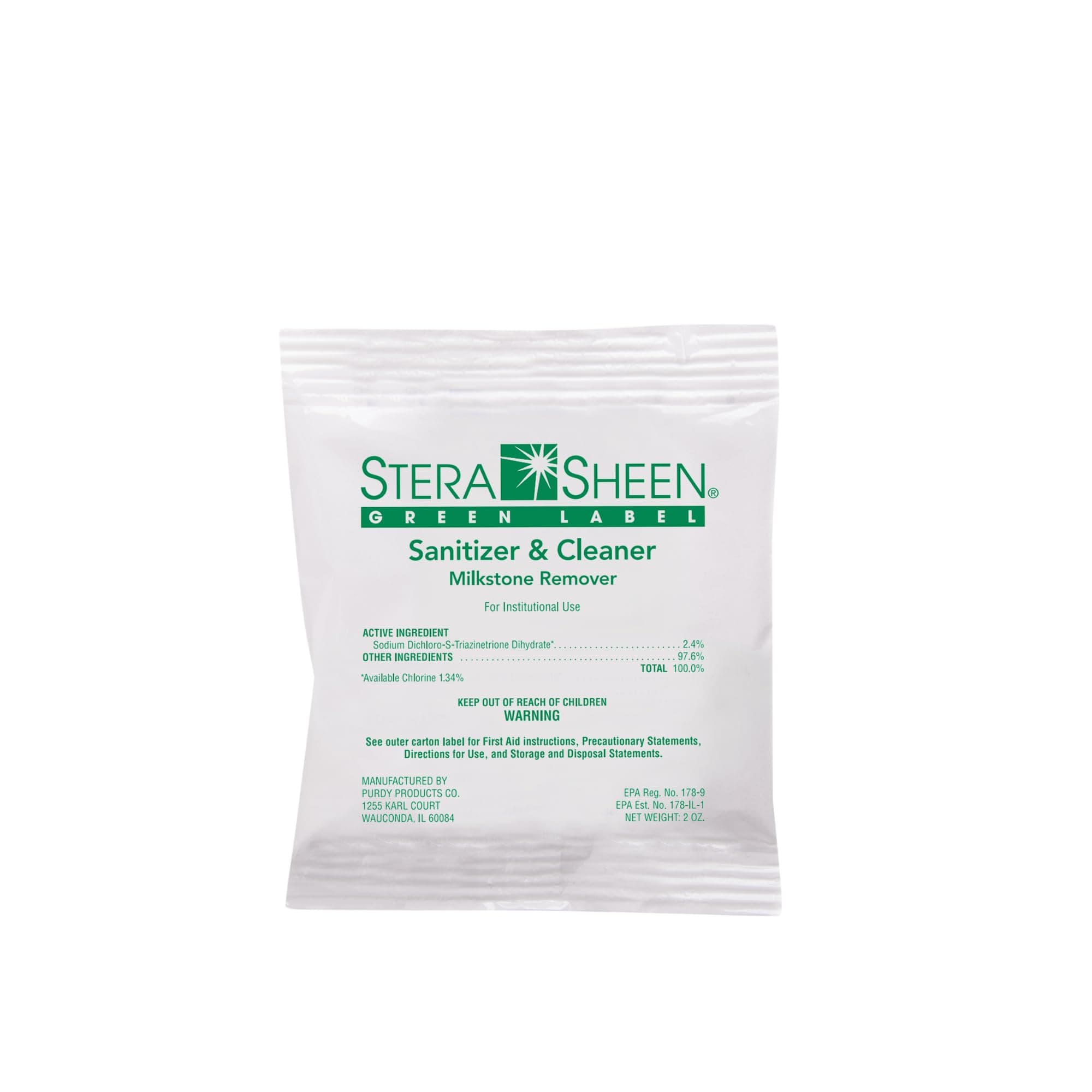 Box of 100-2 oz. Stera-Sheen Green Label Sanitizer Packets (Purdy Products) SSG1002 by Stera-Sheen Green Label