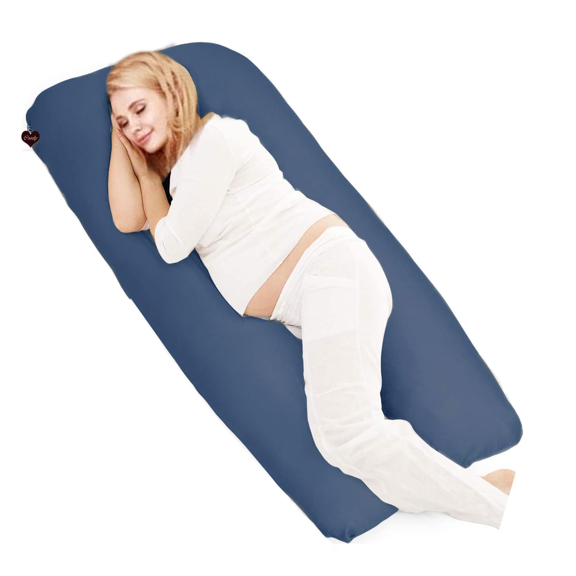 Cotton U Premium Lyte Maternity Pillow (Navy Blue) Pack of 1, Fibre
