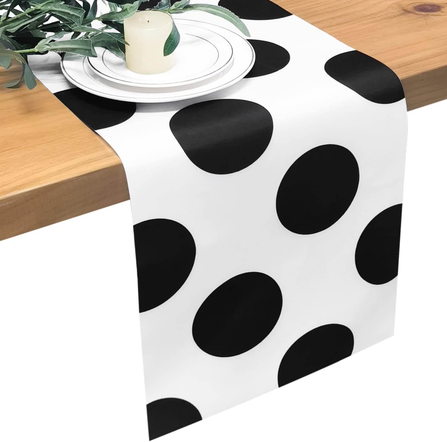 Table Runner Black Dot Black and White Signs Runner Table Decorations for Baby Shower Supplies Dinner Supplies Indoor Outdoor Parties Birthday Wedding New Year Decorations 12 x 72 Inches