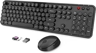 Wireless Keyboard and Mouse Combo, Ergonomic Full Size Typewriter Retro Round Keycaps Keyboard, Compatible with Windows, PC, Perfer for Home and Office Keyboards (Black
