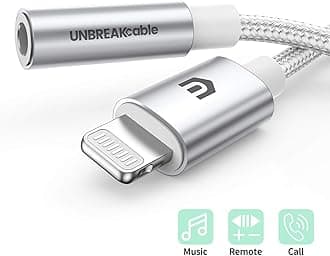 UNBREAKcable iPhone Headphone Adapter [Apple MFi Original Chip] iPhone Lightning to Headphones 3.5mm Jack Adapter Compatible with iPhone 13/13 Pro/12/11/8/7/SE/XR, iPod, iPod - Braided, Silver