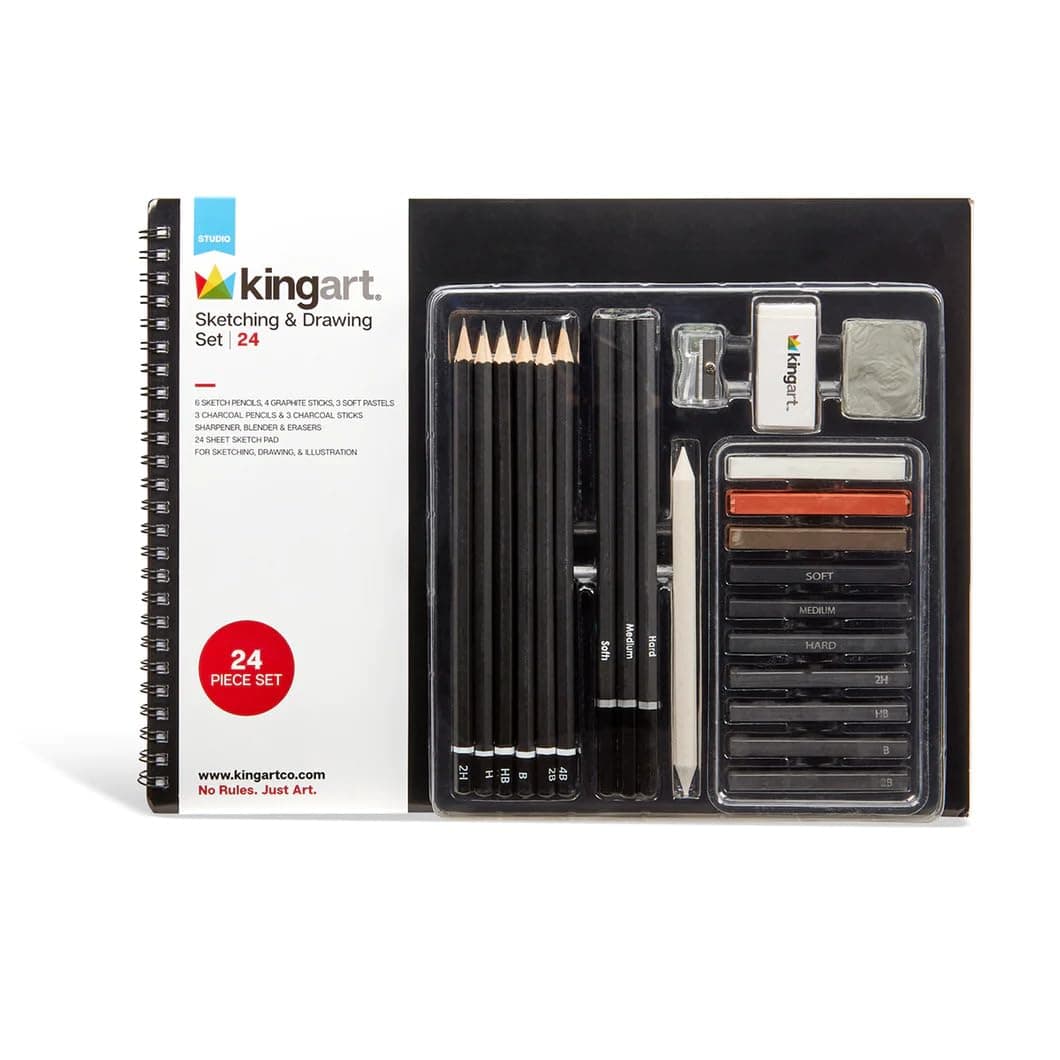 KINGART Studio Sketching & Drawing Set, Sketchbook & Pencil Set, Set of 24