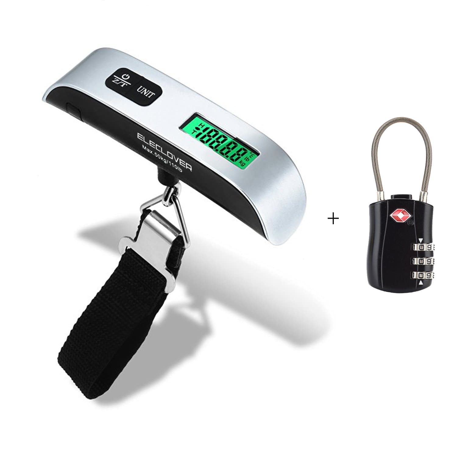 [Backlit Version] ELECLOVER Digital Hanging Postal Luggage Scale with a TSA Accepted Travel Lock, Rubber Paint Technology, Temperature Sensor, 110lb/50kg