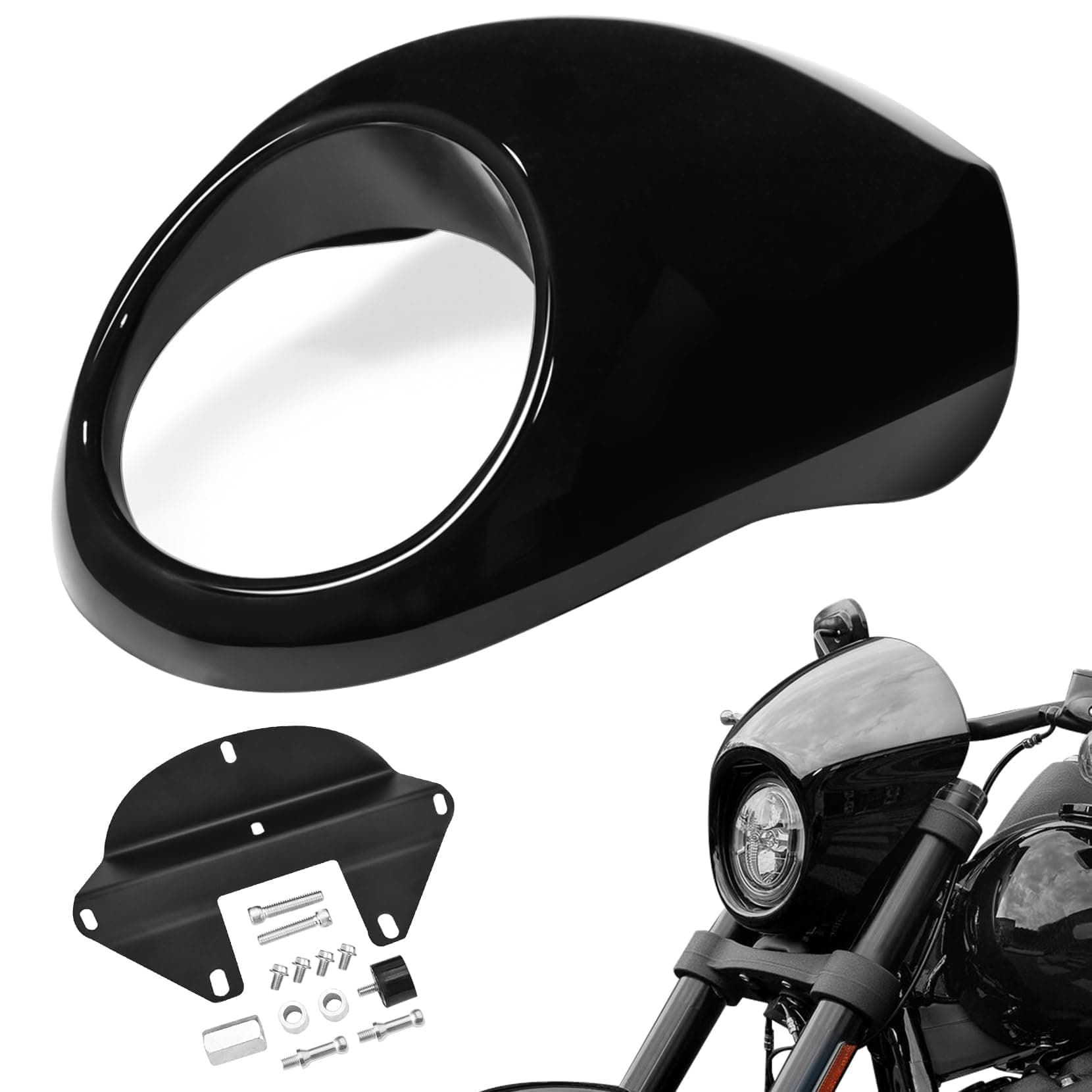 Amazicha Headlight Vivid Black Fairing Mask Front Cowl Headlamp Visor Bracket Compatible for Harley Sportster Dyna 1973-2020